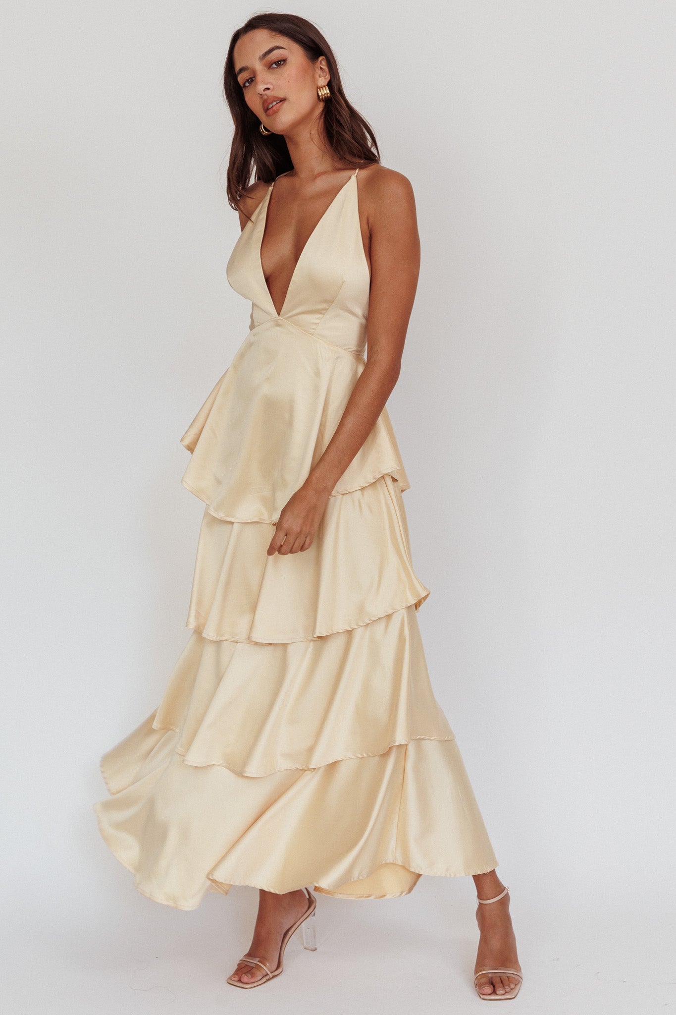 Auguste Tiered Frill Strappy Back Dress Butter-Maymioy