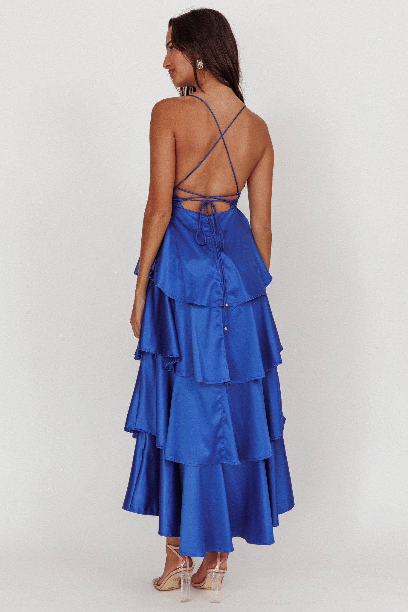 Auguste Tiered Frill Strappy Back Dress Electric Blue-Maymioy