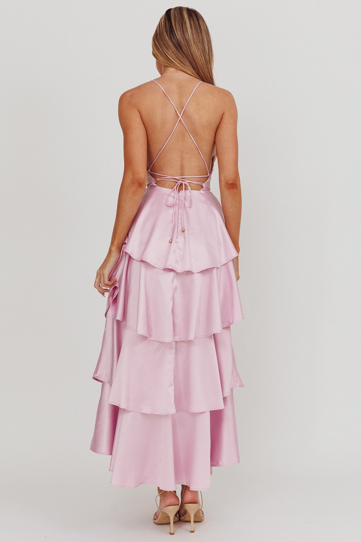Auguste Tiered Frill Strappy Back Dress Lilac-Maymioy