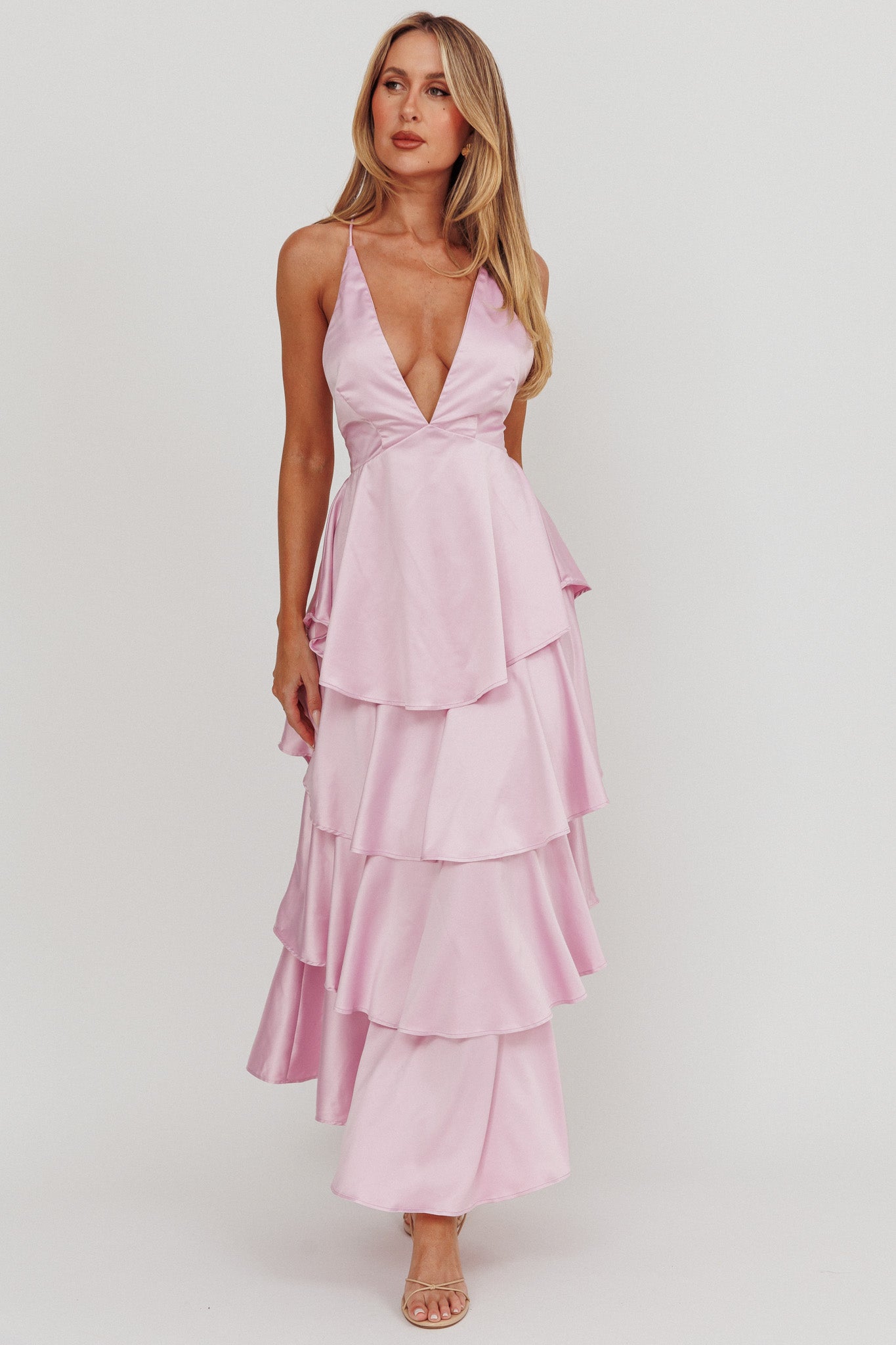 Auguste Tiered Frill Strappy Back Dress Lilac-Maymioy