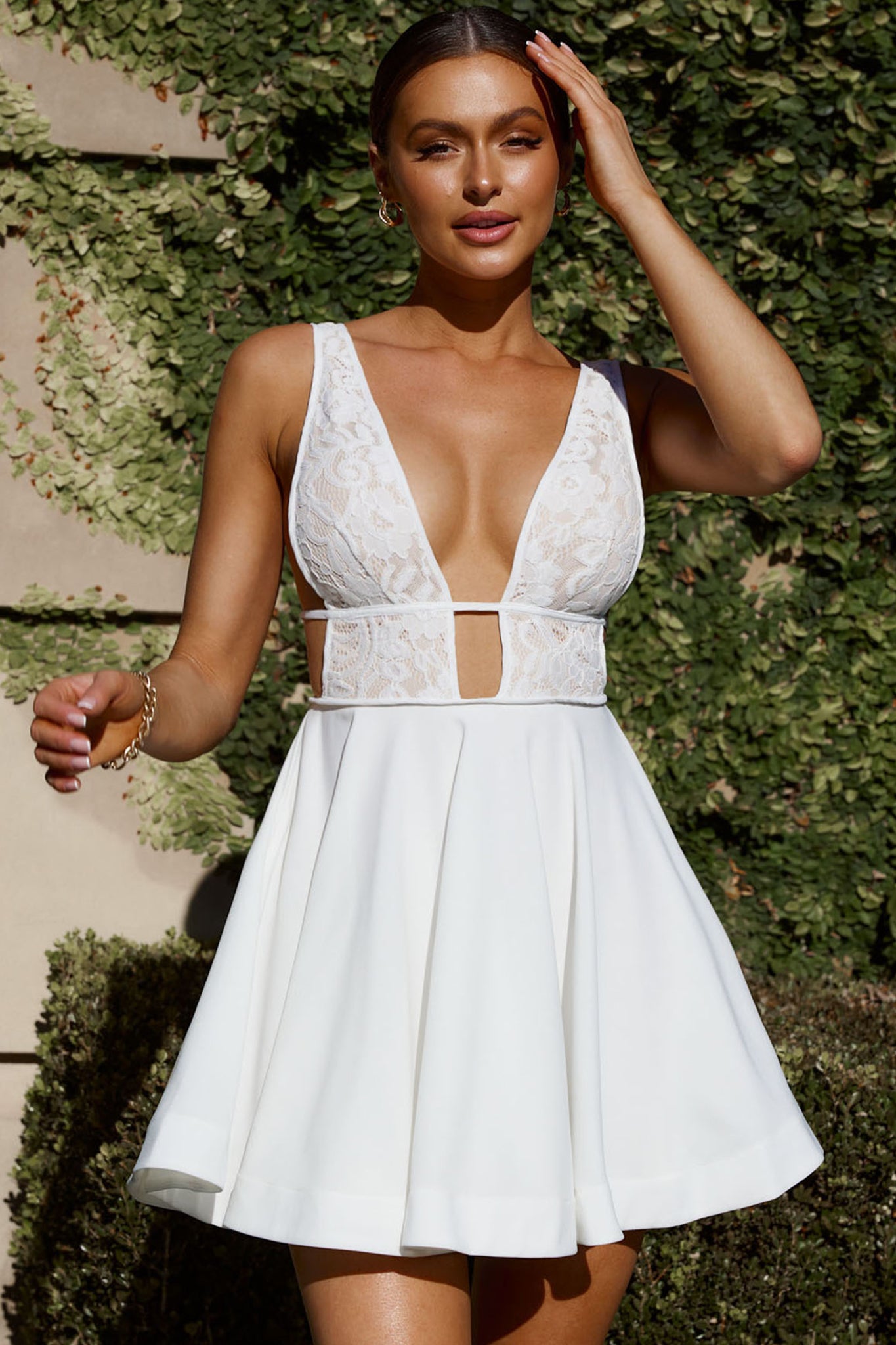Shailene Lace Bodice A-Line Dress White-Maymioy