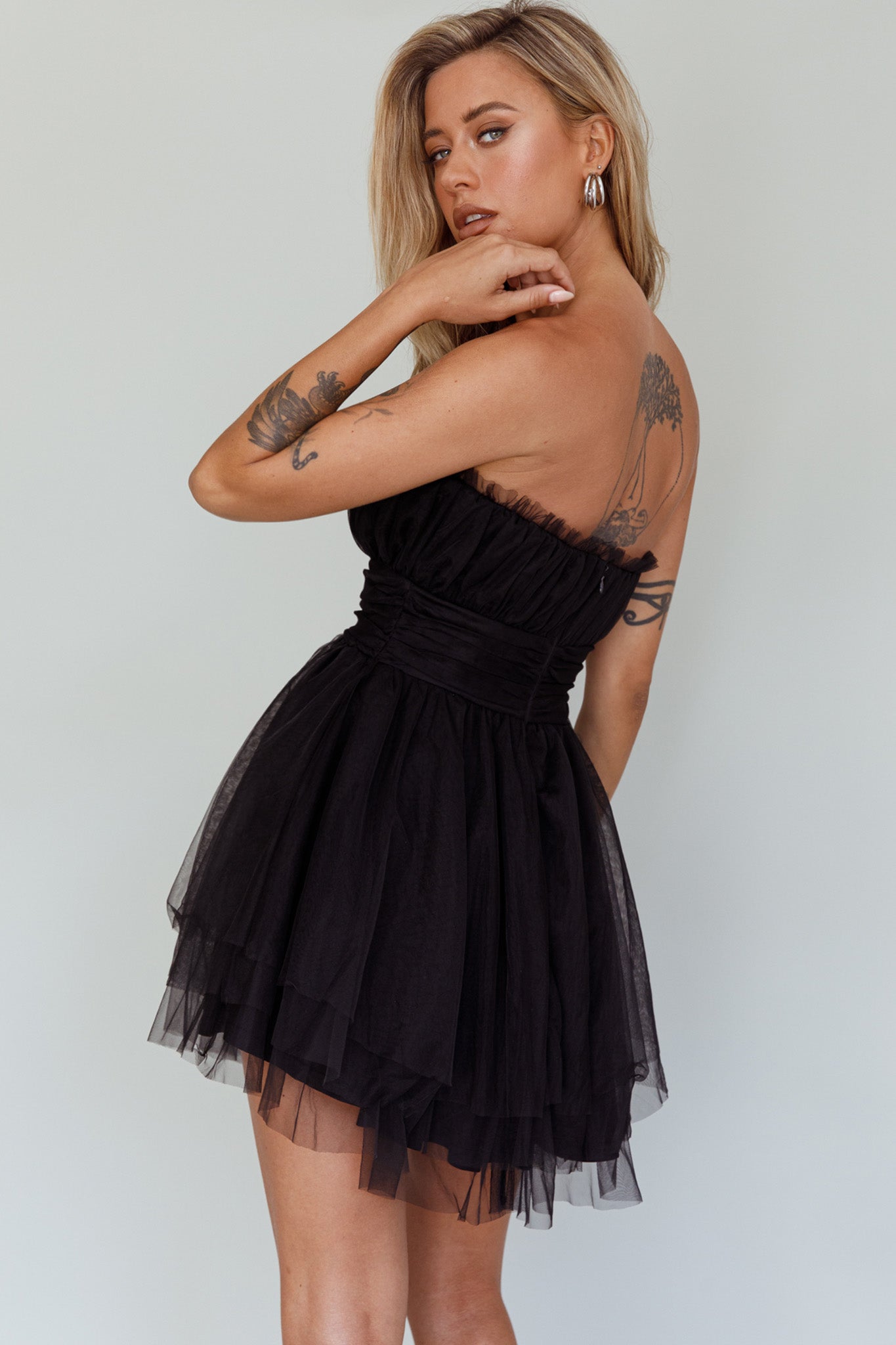 Fayette Strapless Mesh Mini Dress Black-Maymioy