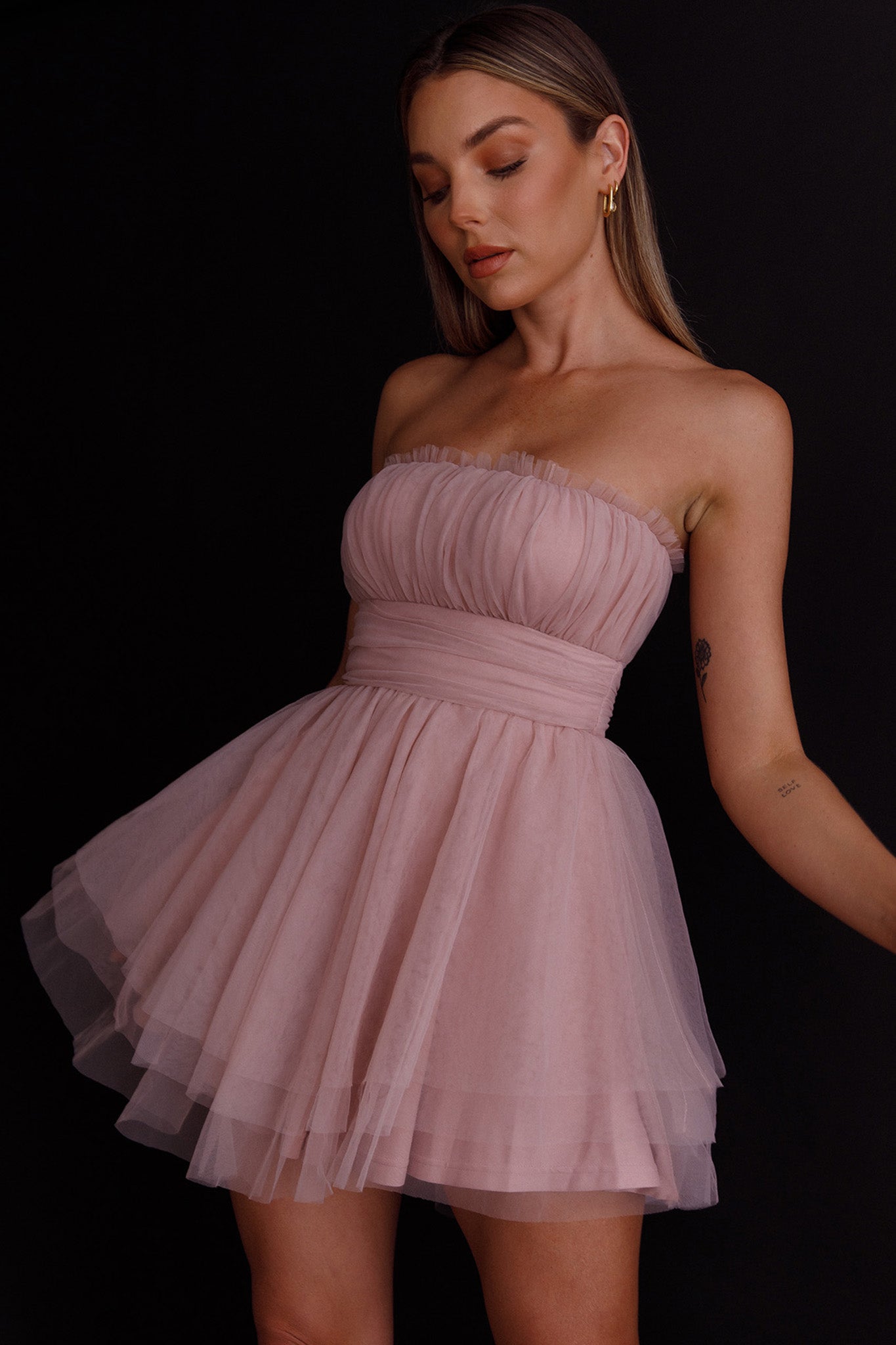 Fayette Strapless Mesh Mini Dress Blush-Maymioy