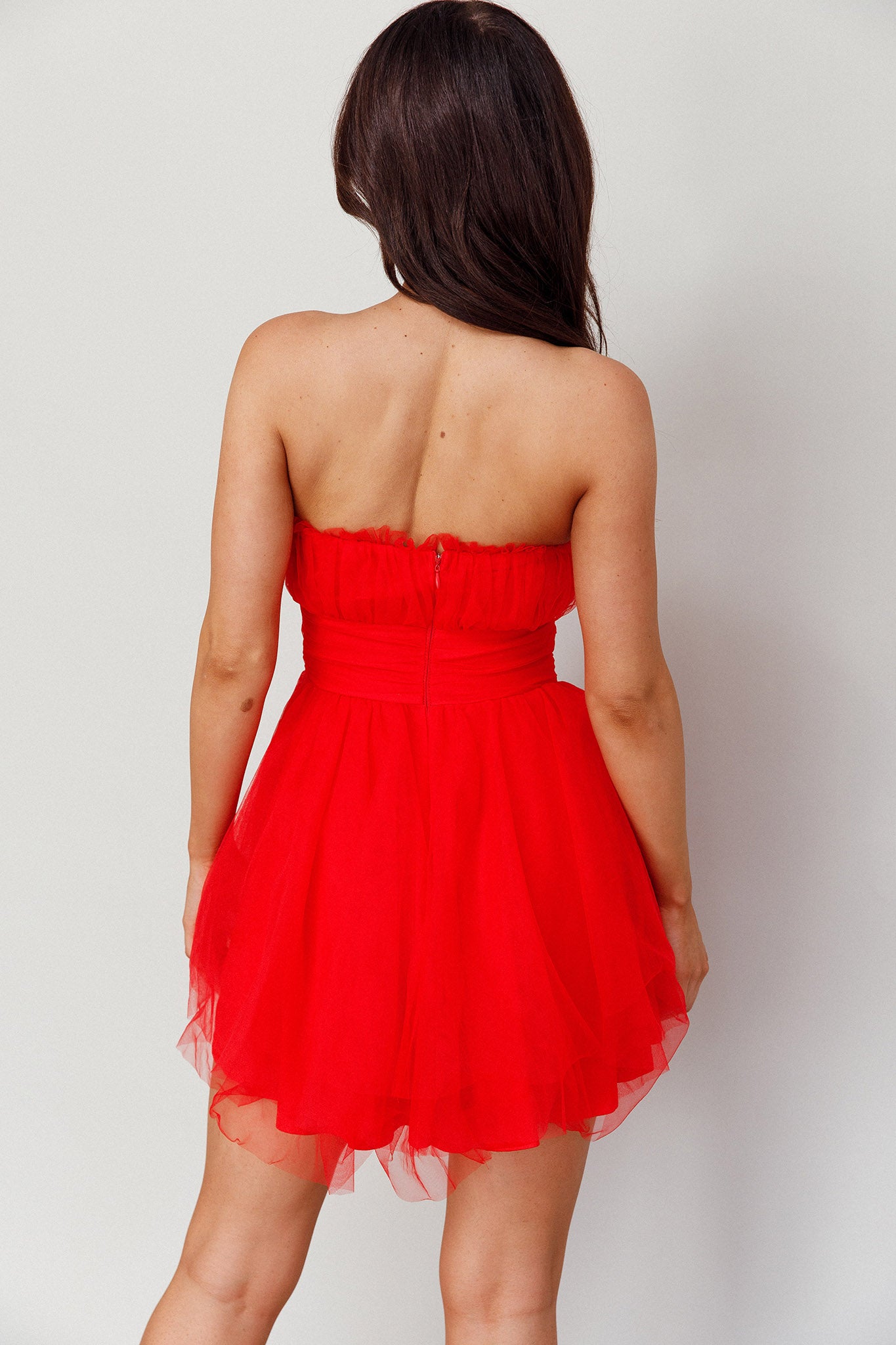 Fayette Strapless Mesh Mini Dress Red-Maymioy