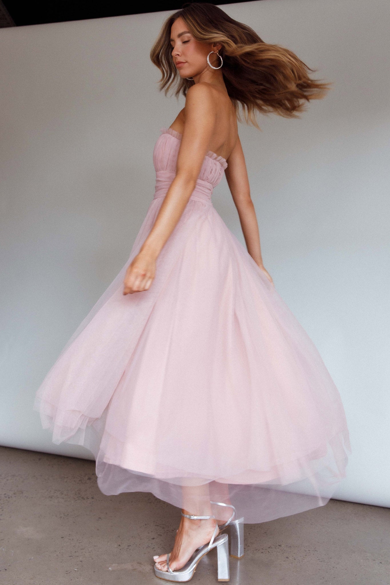 Fayette Strapless Mesh Midi Dress Blush-Maymioy
