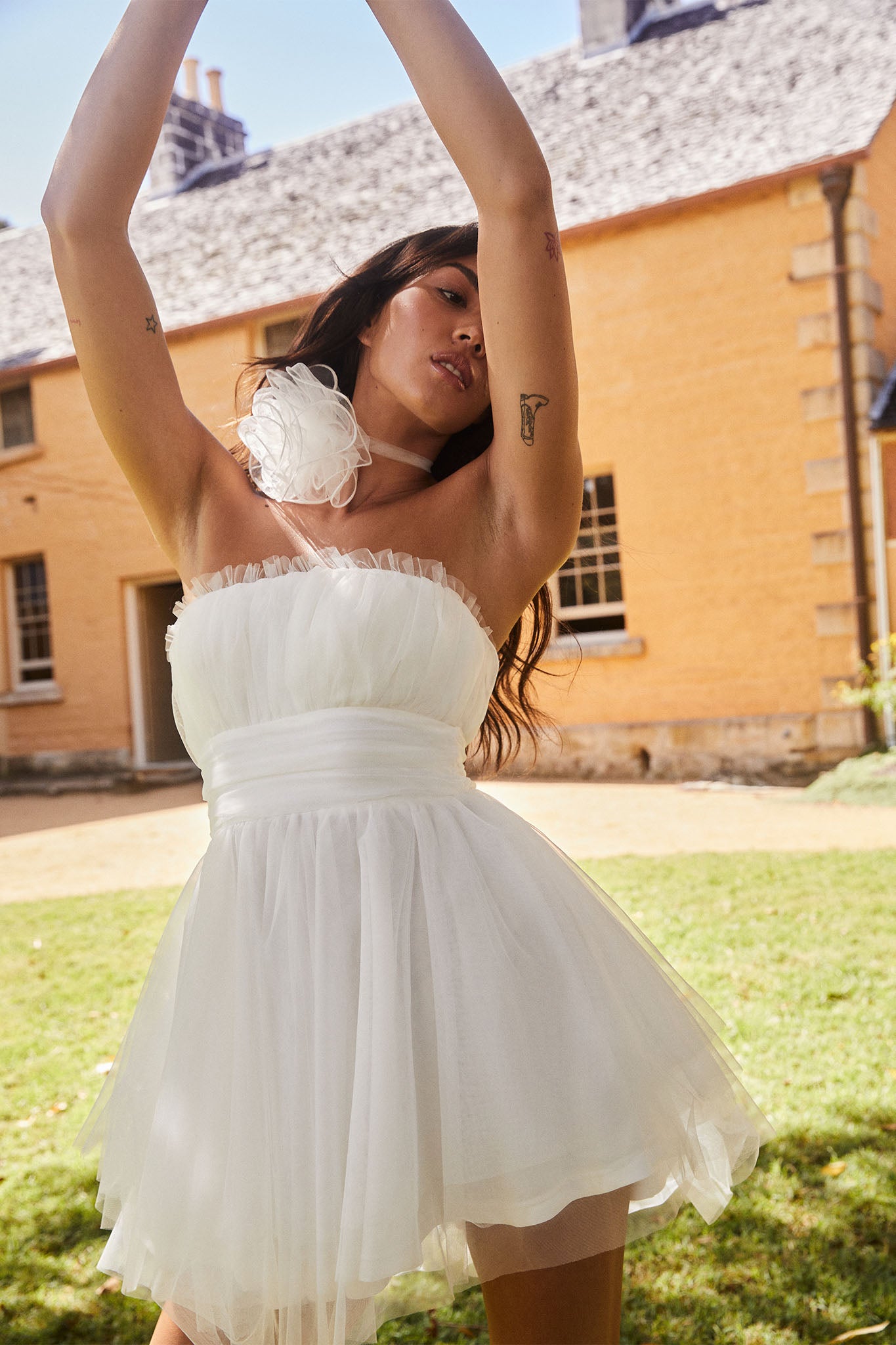 Fayette Strapless Mesh Mini Dress White-Maymioy