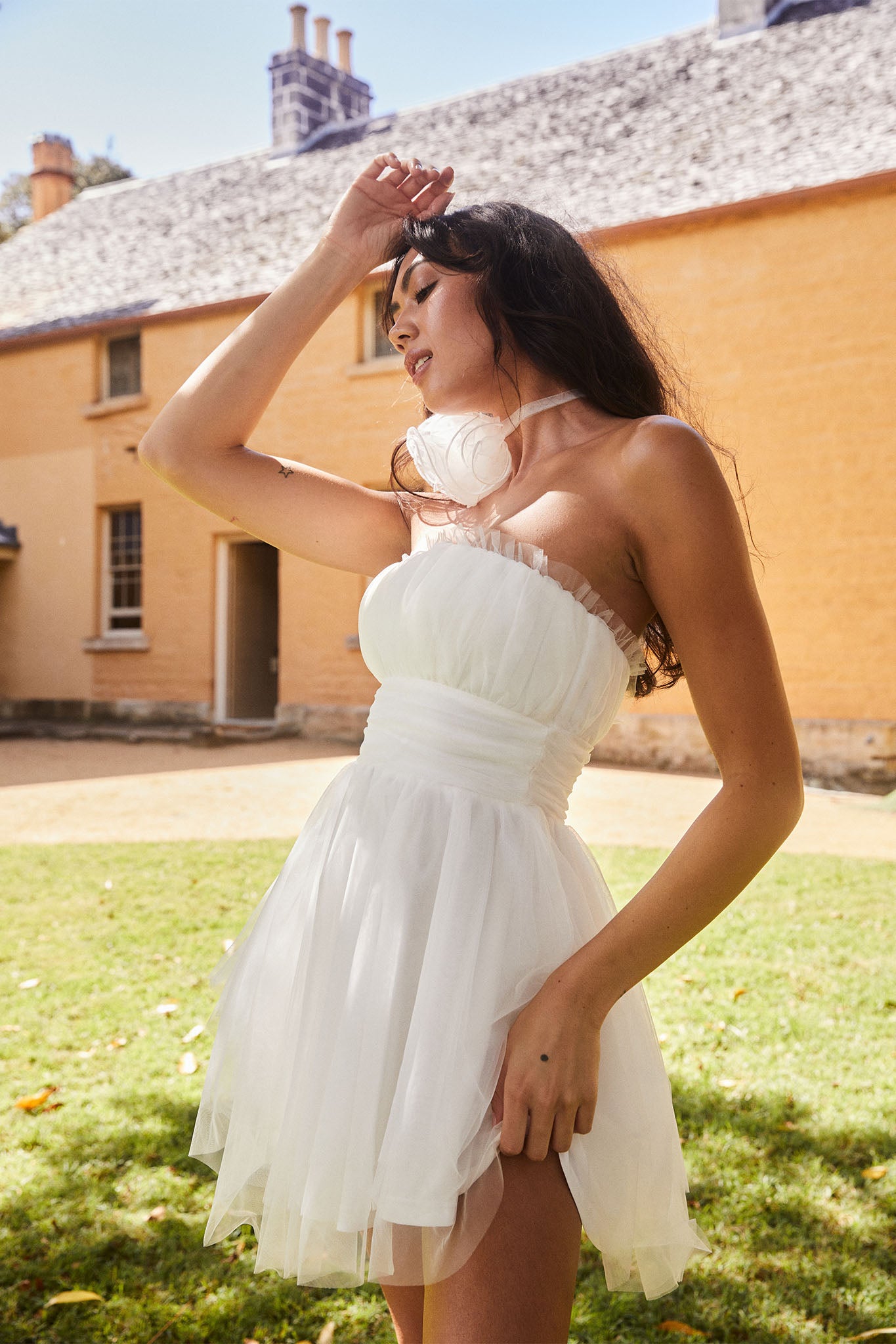 Fayette Strapless Mesh Mini Dress White-Maymioy