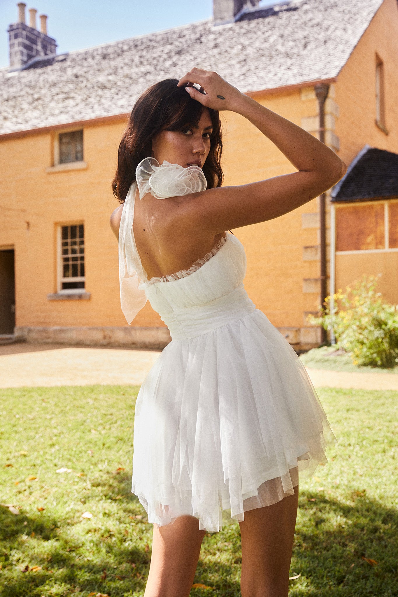 Fayette Strapless Mesh Mini Dress White-Maymioy