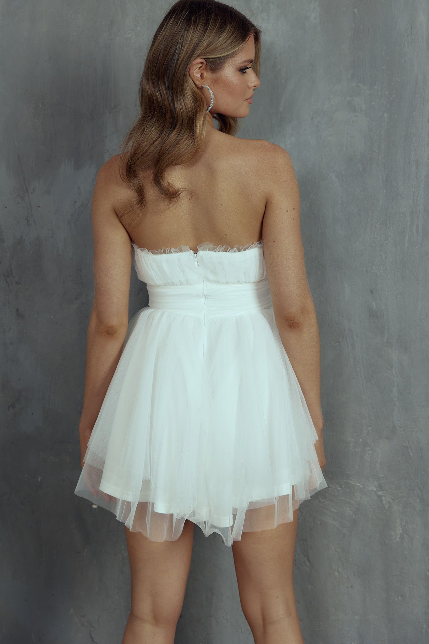 Fayette Strapless Mesh Mini Dress White-Maymioy
