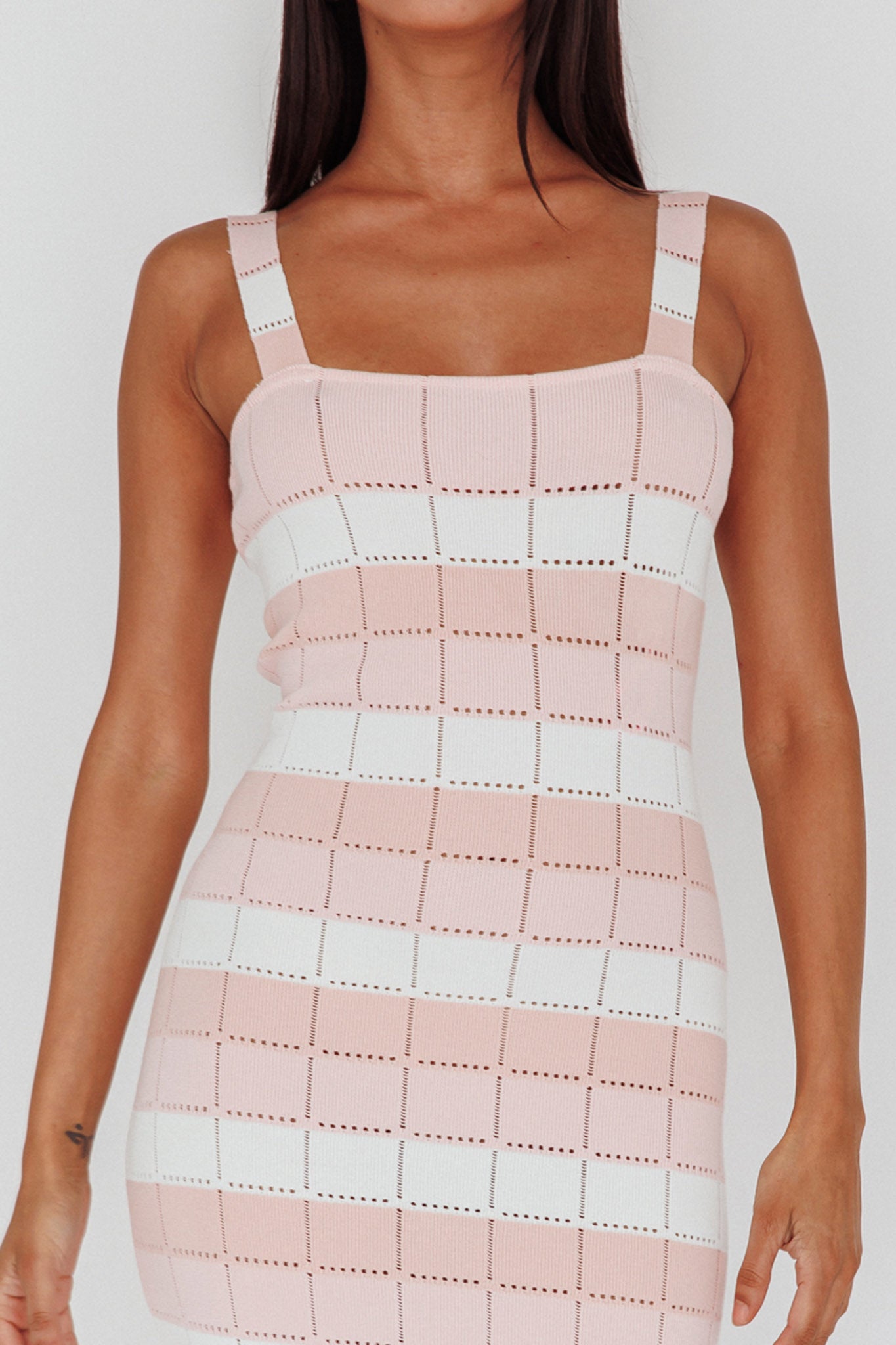 Chase The Sunrise Knit Midi Dress Striped Pink-Maymioy