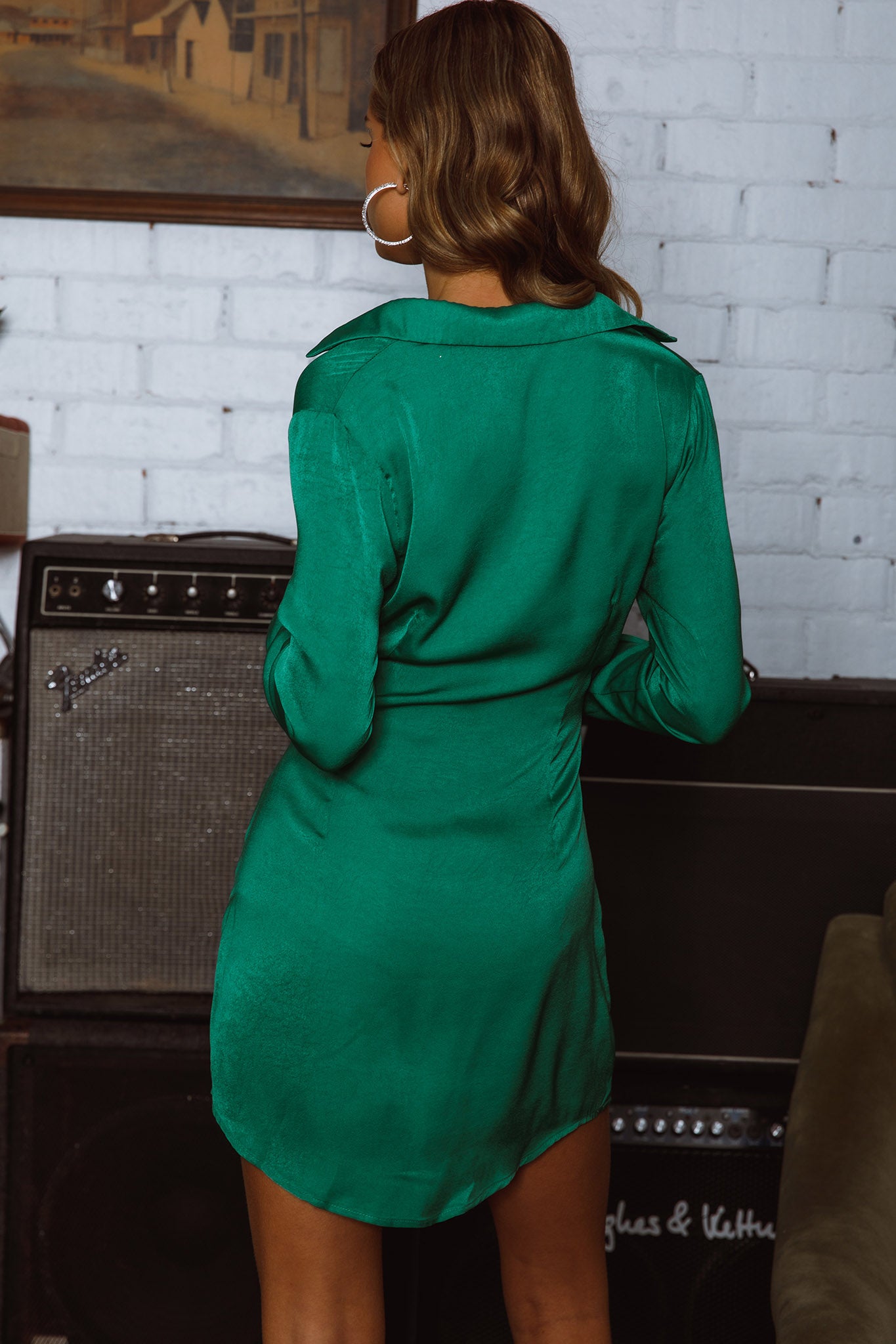 Marinah Tie Bust Shirt Dress Green-Maymioy