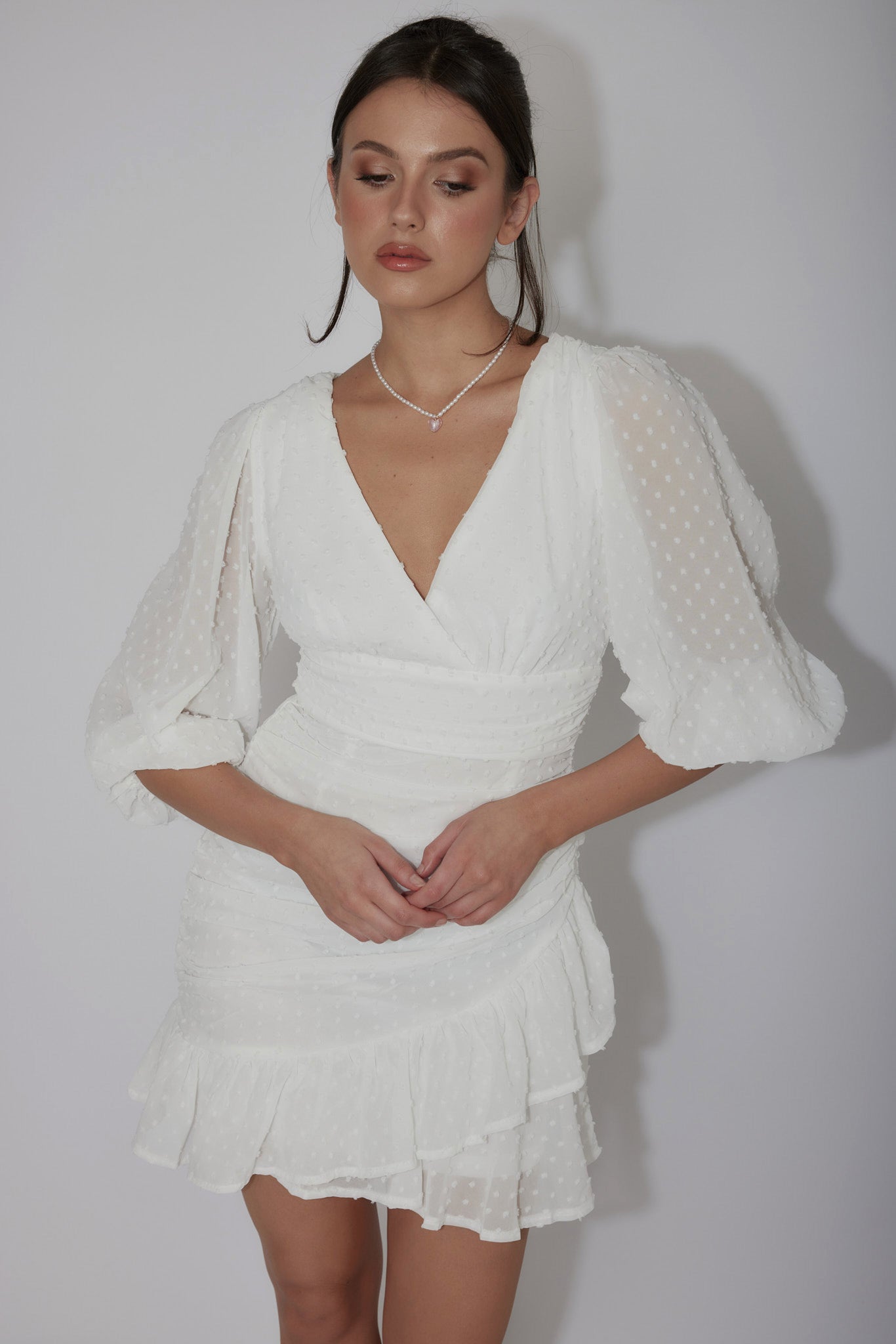 Wild Honey Hail Spot Mini Dress White-Maymioy