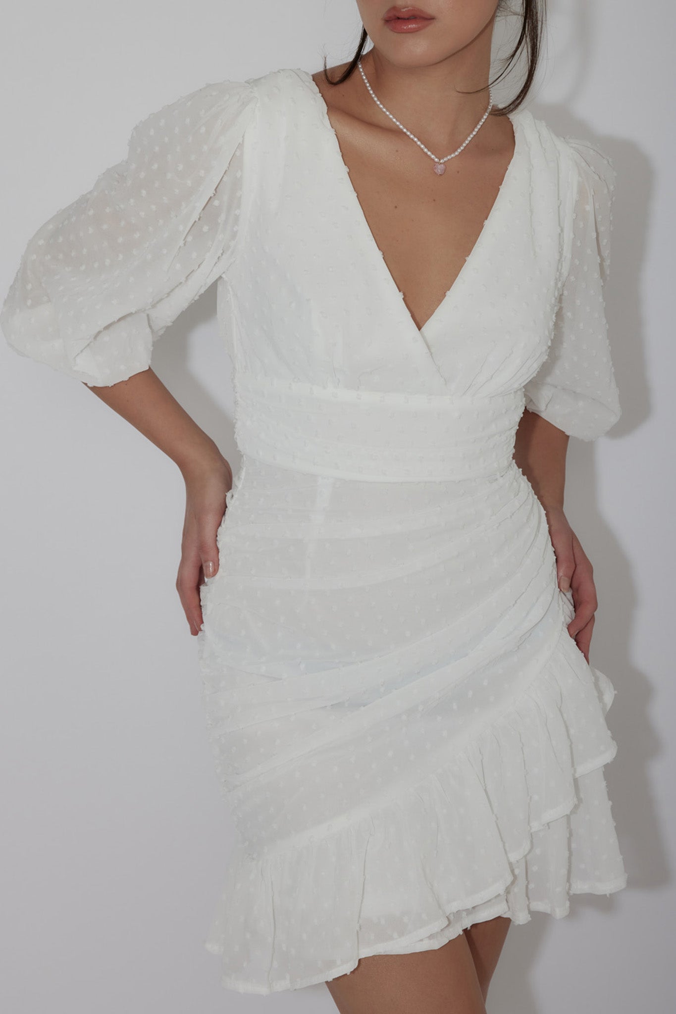 Wild Honey Hail Spot Mini Dress White-Maymioy