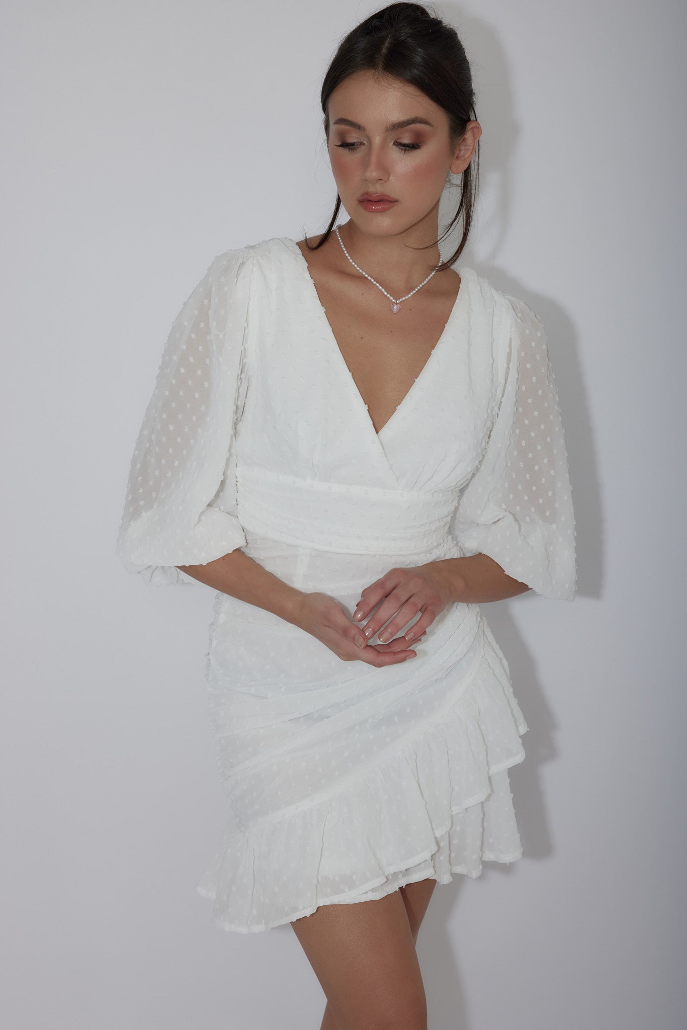 Wild Honey Hail Spot Mini Dress White-Maymioy