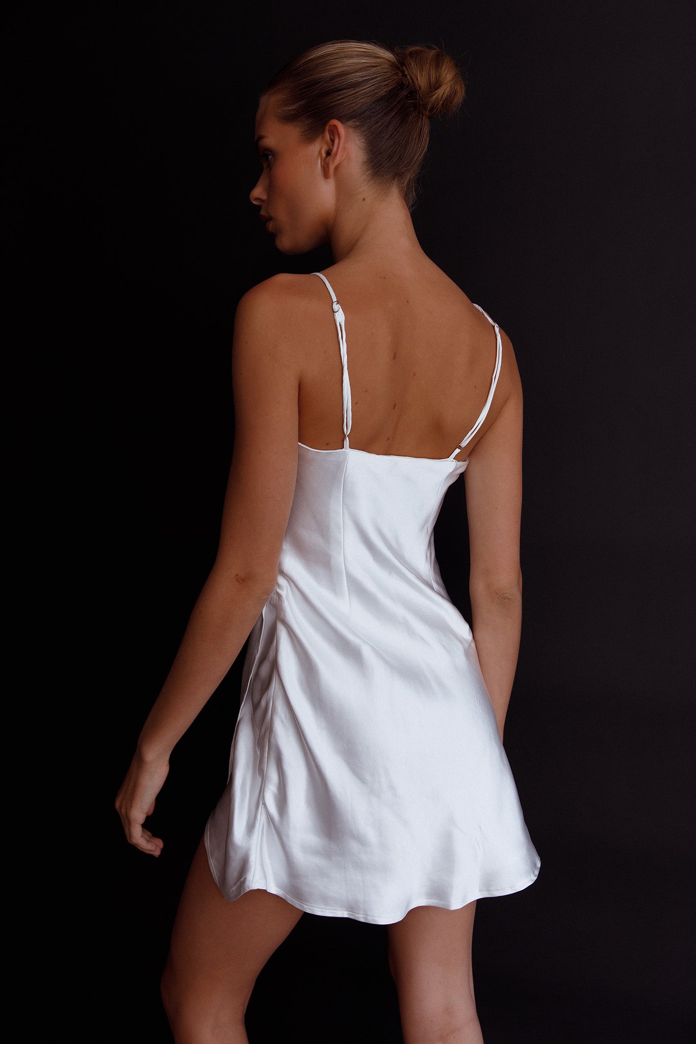 Making Headlines Diamante Neckline Mini Dress White-Maymioy
