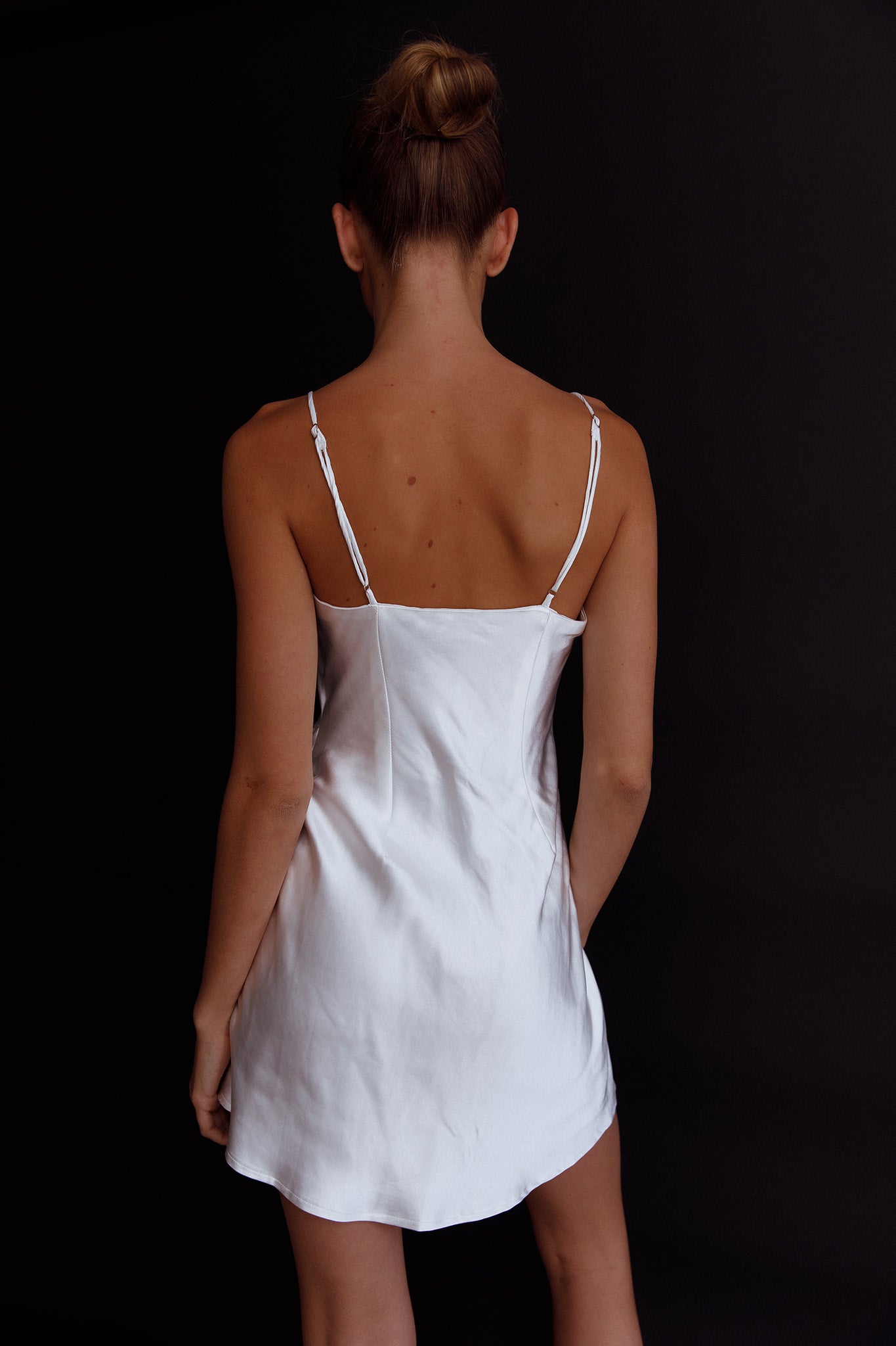 Making Headlines Diamante Neckline Mini Dress White-Maymioy