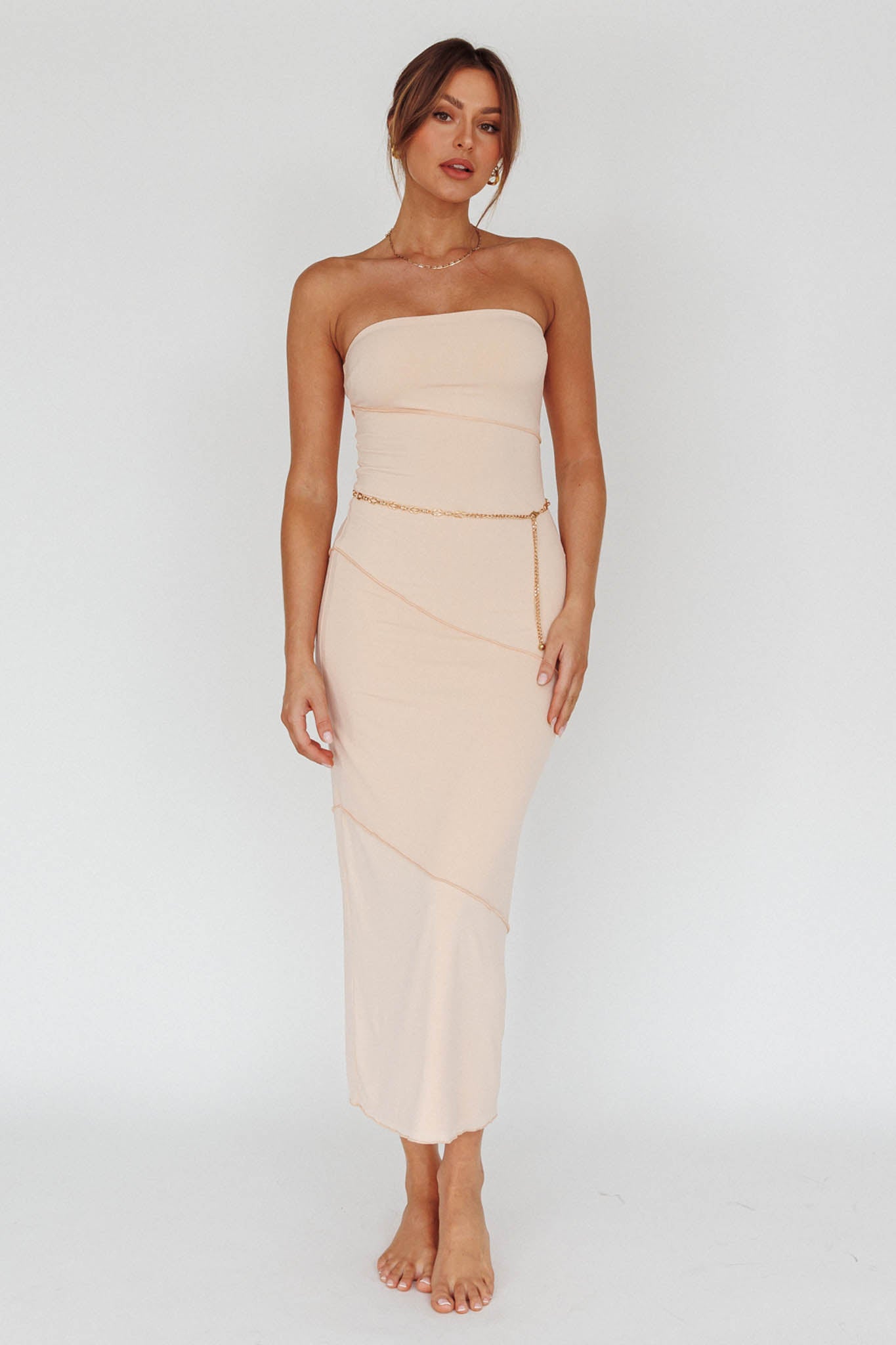 Making Headlines Strapless Midi Dress Cream-Maymioy