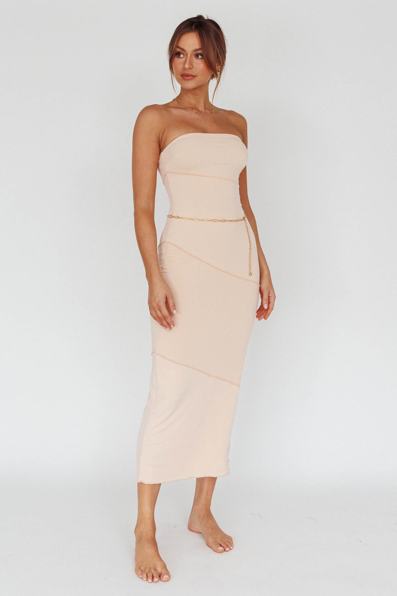 Making Headlines Strapless Midi Dress Cream-Maymioy