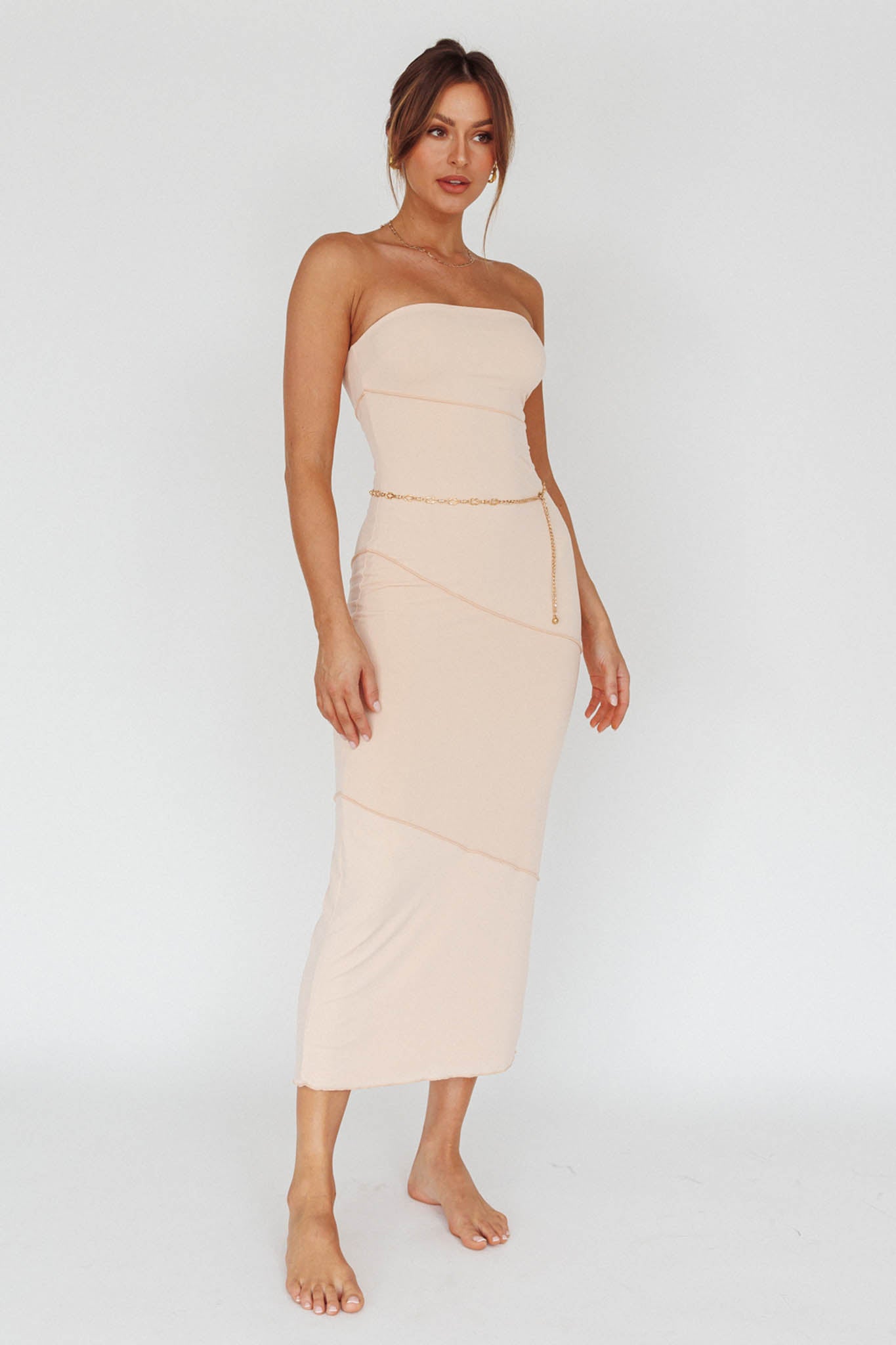 Making Headlines Strapless Midi Dress Cream-Maymioy