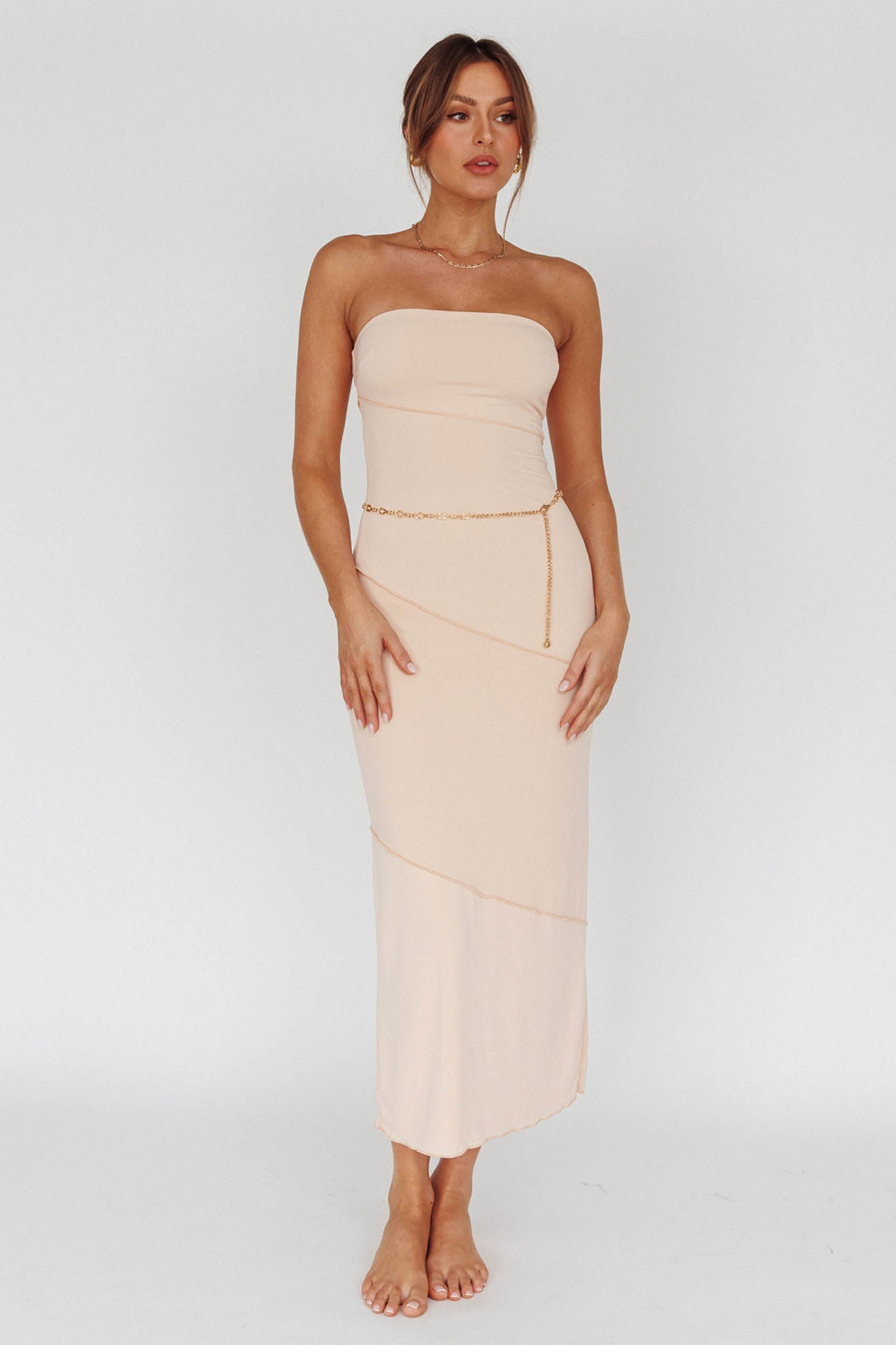 Making Headlines Strapless Midi Dress Cream-Maymioy