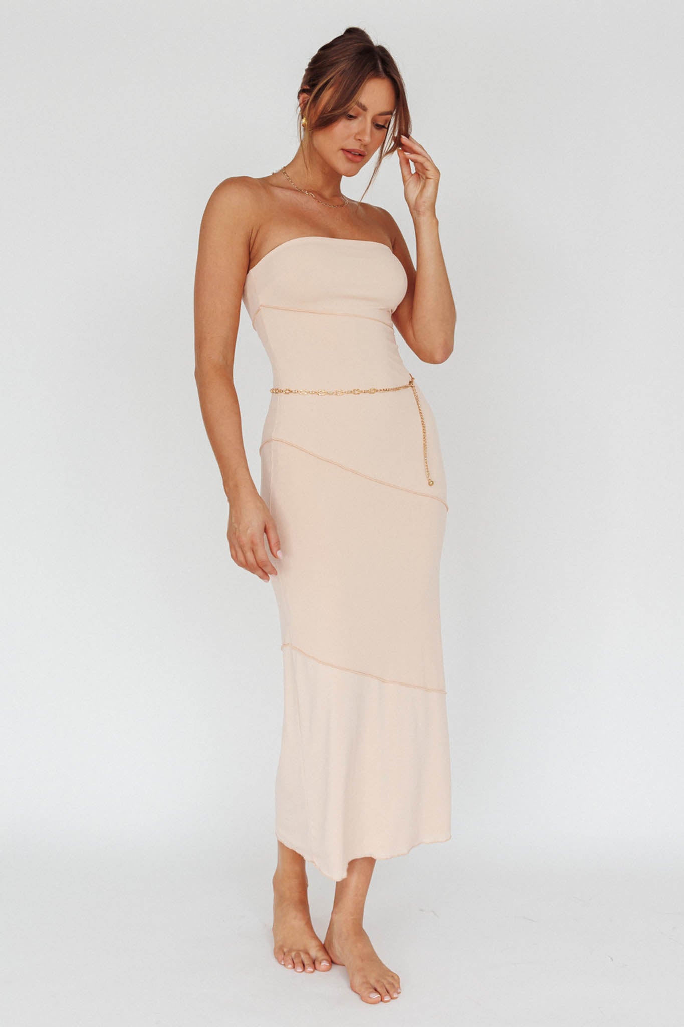 Making Headlines Strapless Midi Dress Cream-Maymioy