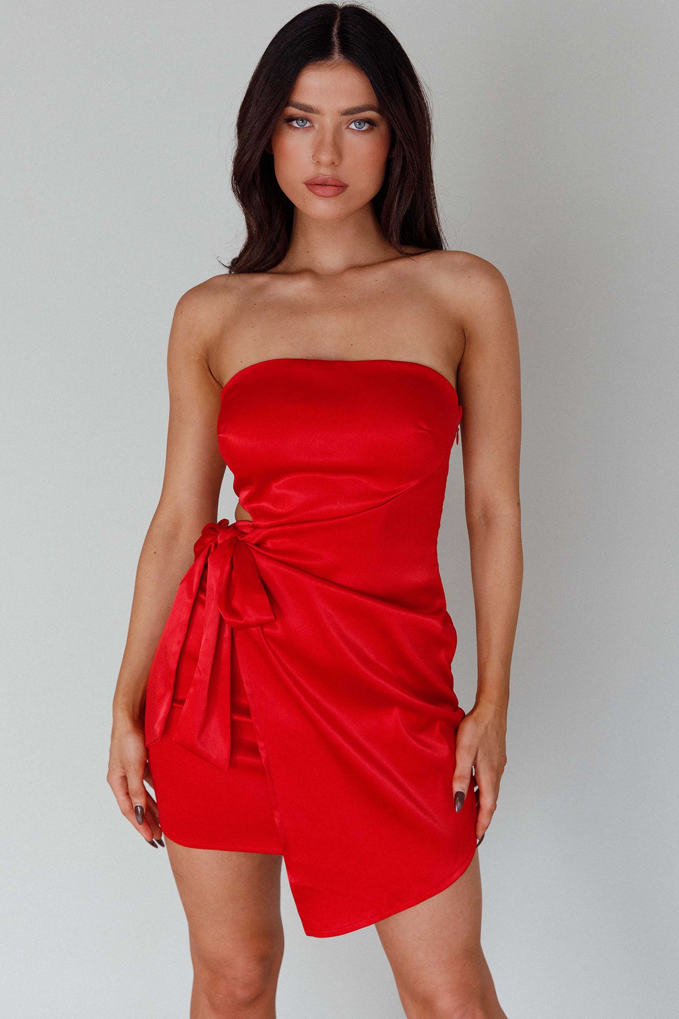 Eyes For You Waist Tie Mini Dress Red-Maymioy