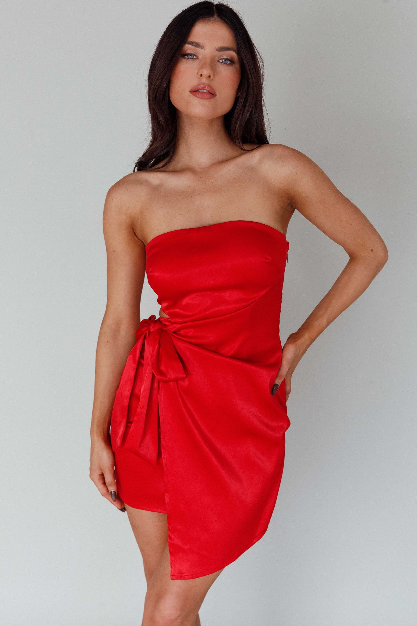 Eyes For You Waist Tie Mini Dress Red-Maymioy