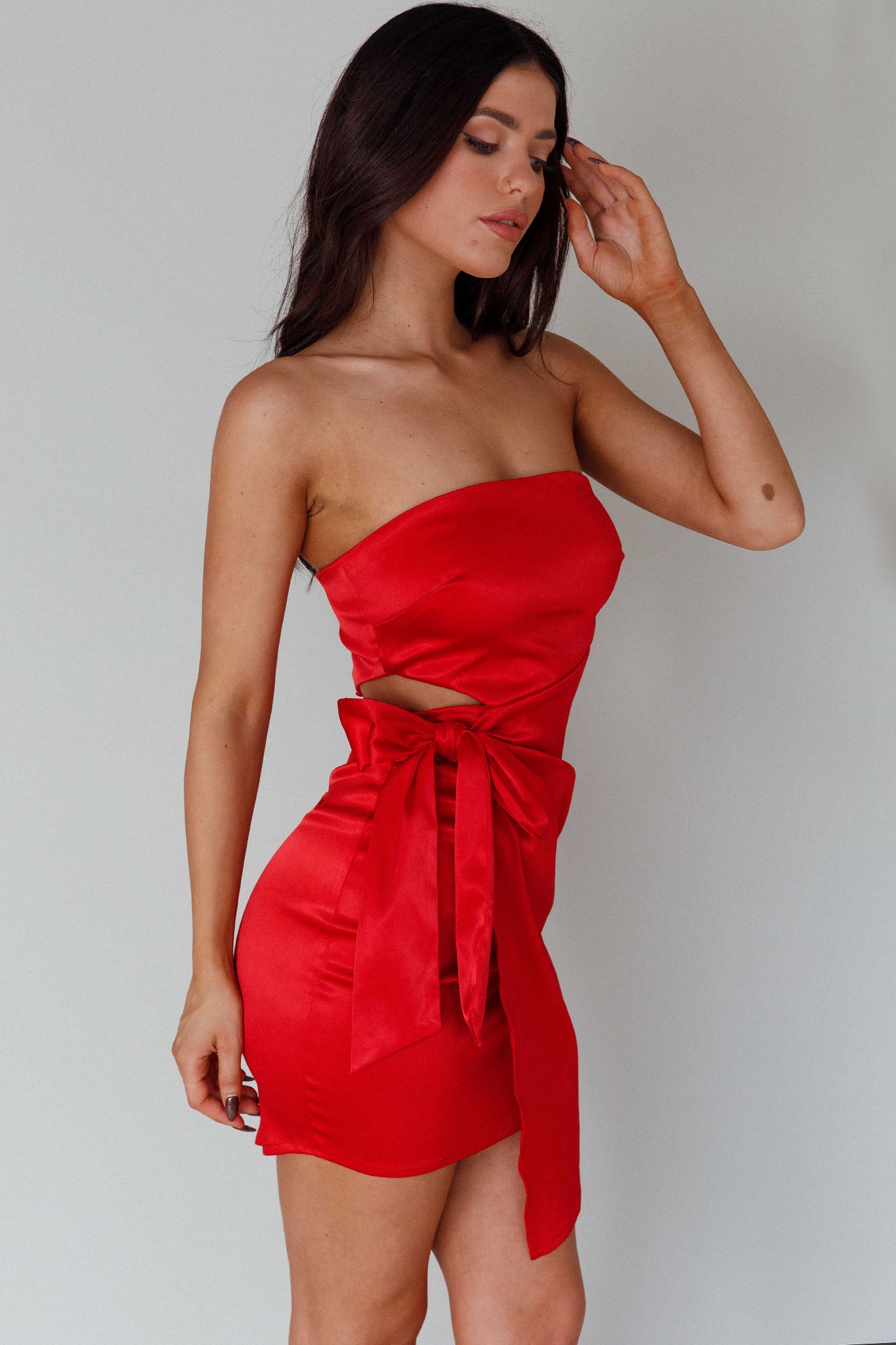 Eyes For You Waist Tie Mini Dress Red-Maymioy