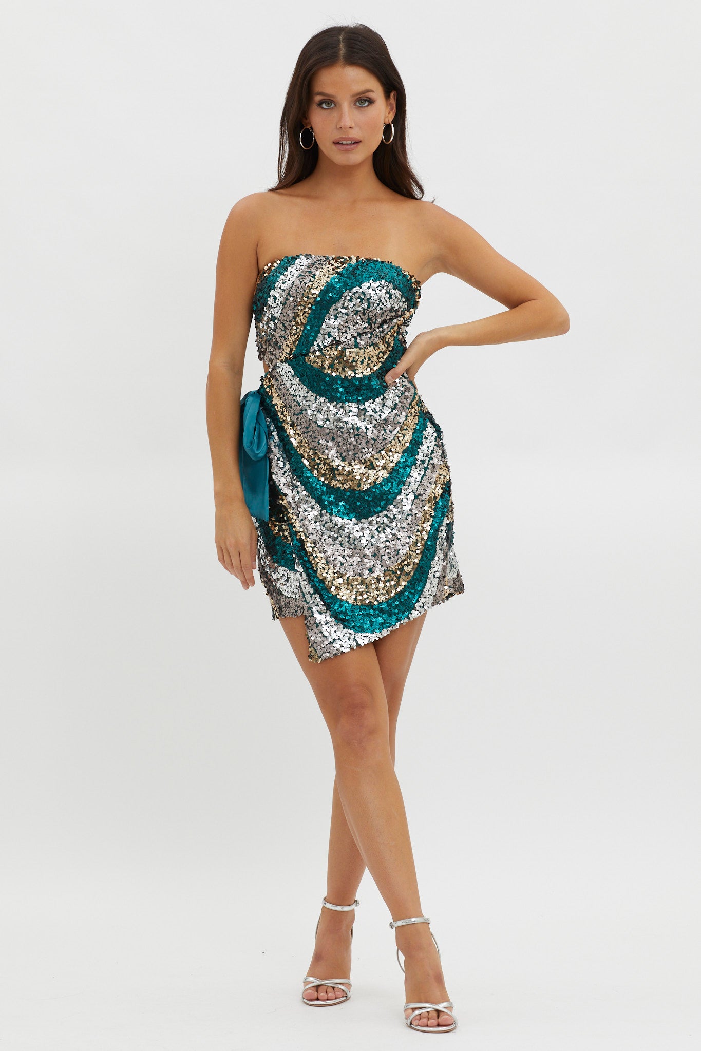 Eyes For You Waist Tie Mini Dress Sequin Green-Maymioy