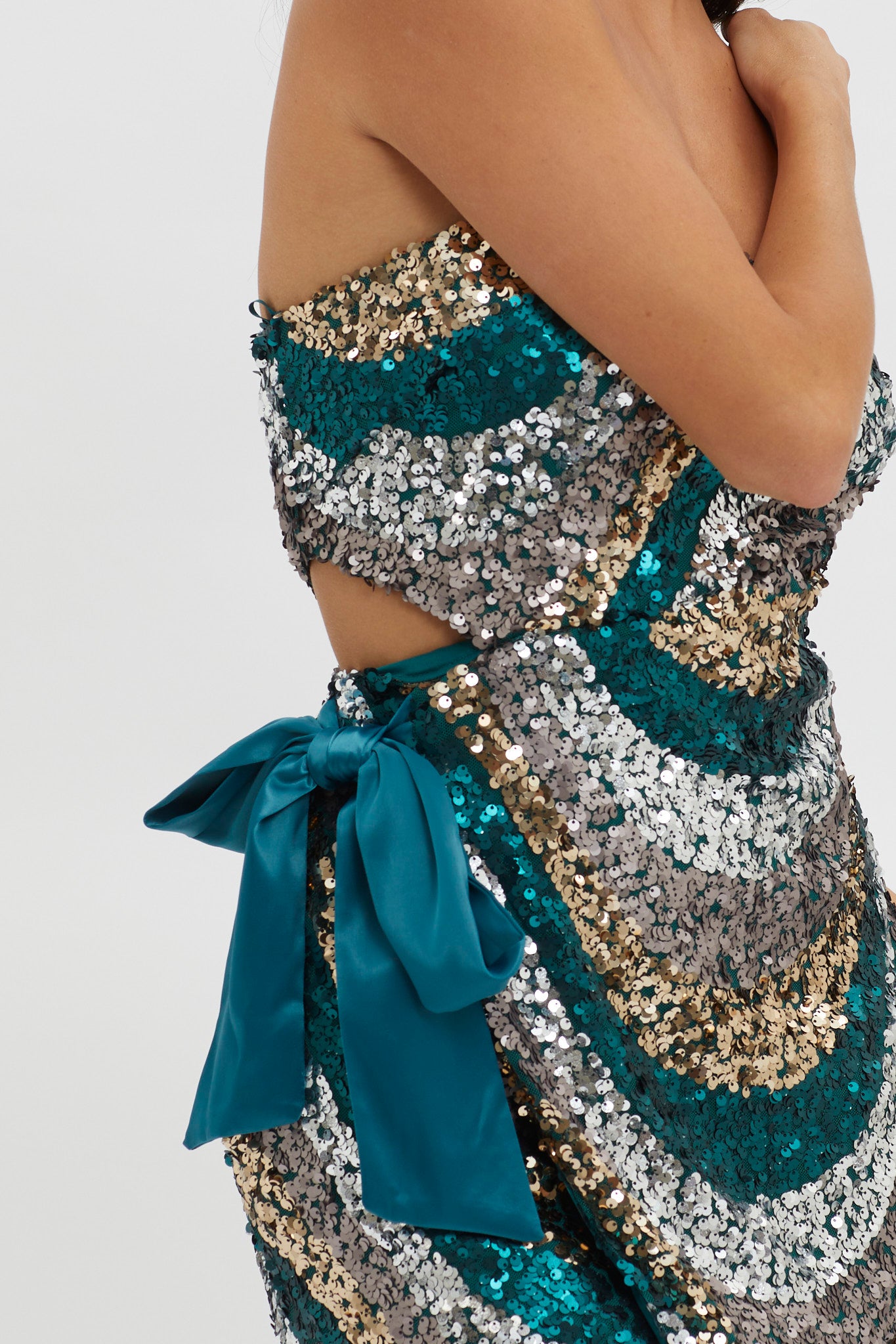 Eyes For You Waist Tie Mini Dress Sequin Green-Maymioy