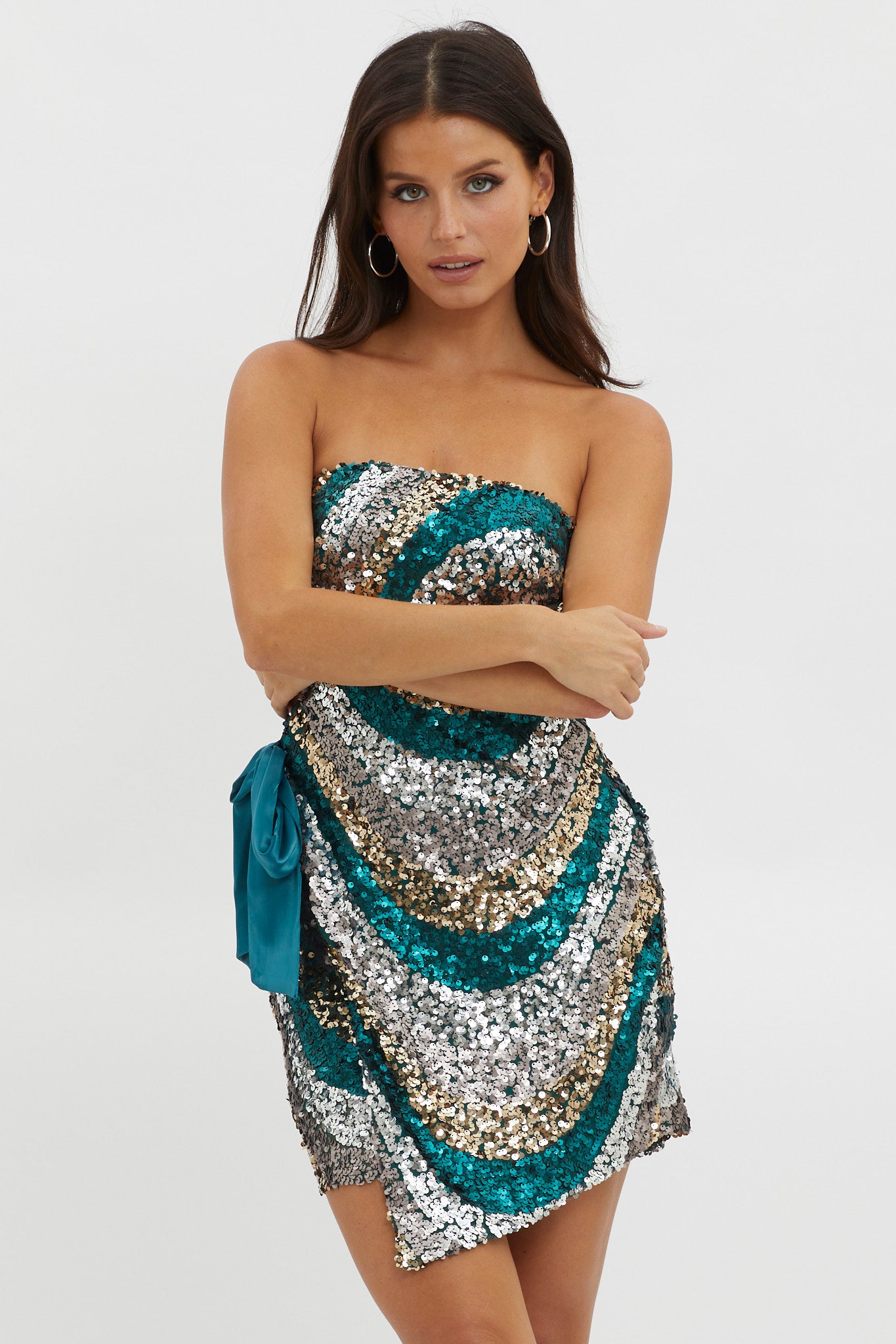 Eyes For You Waist Tie Mini Dress Sequin Green-Maymioy