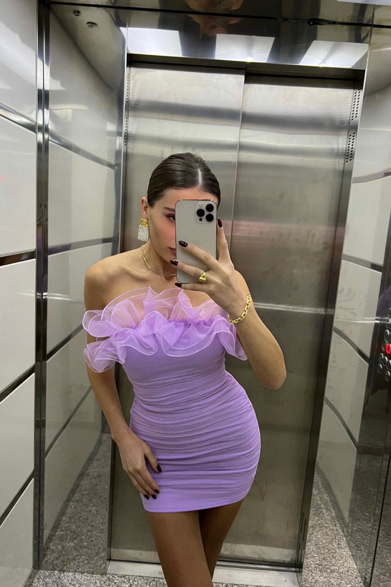 Marietha Organza Frill Neckline Dress Lilac-Maymioy