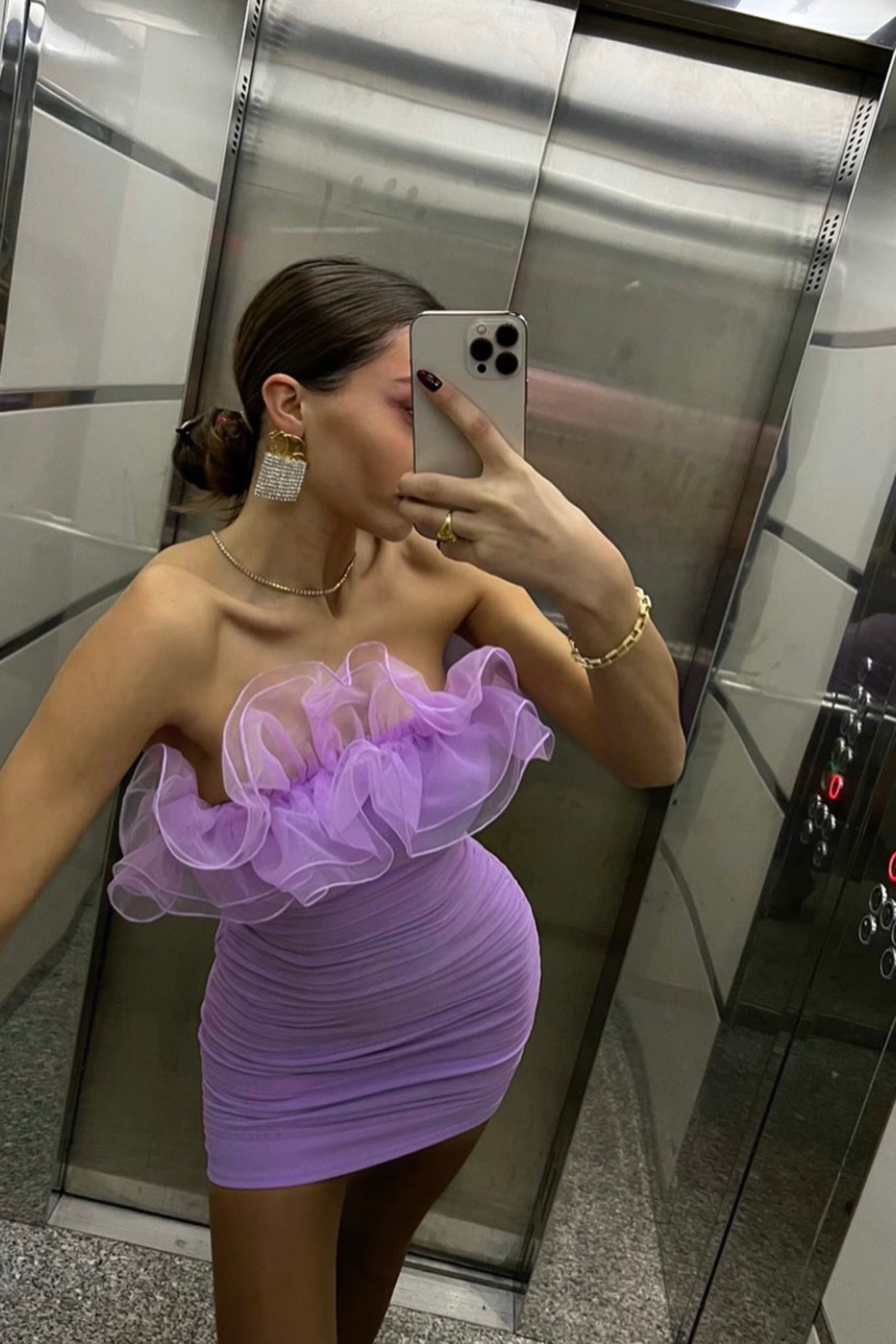 Marietha Organza Frill Neckline Dress Lilac-Maymioy