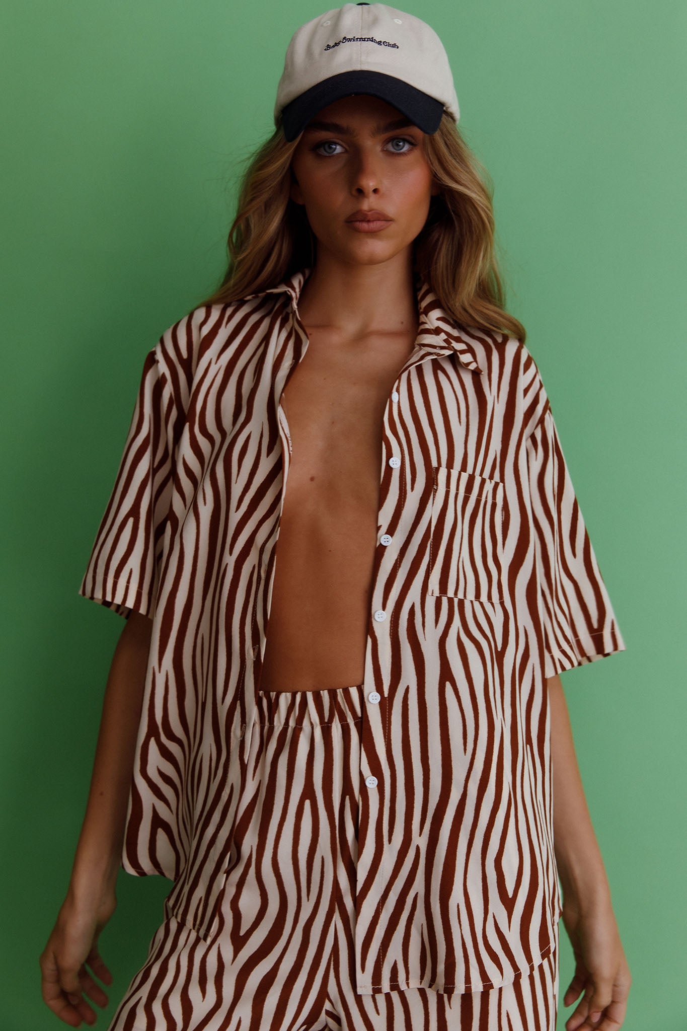 Just A Hunch Button Shirt Zebra Brown-Maymioy