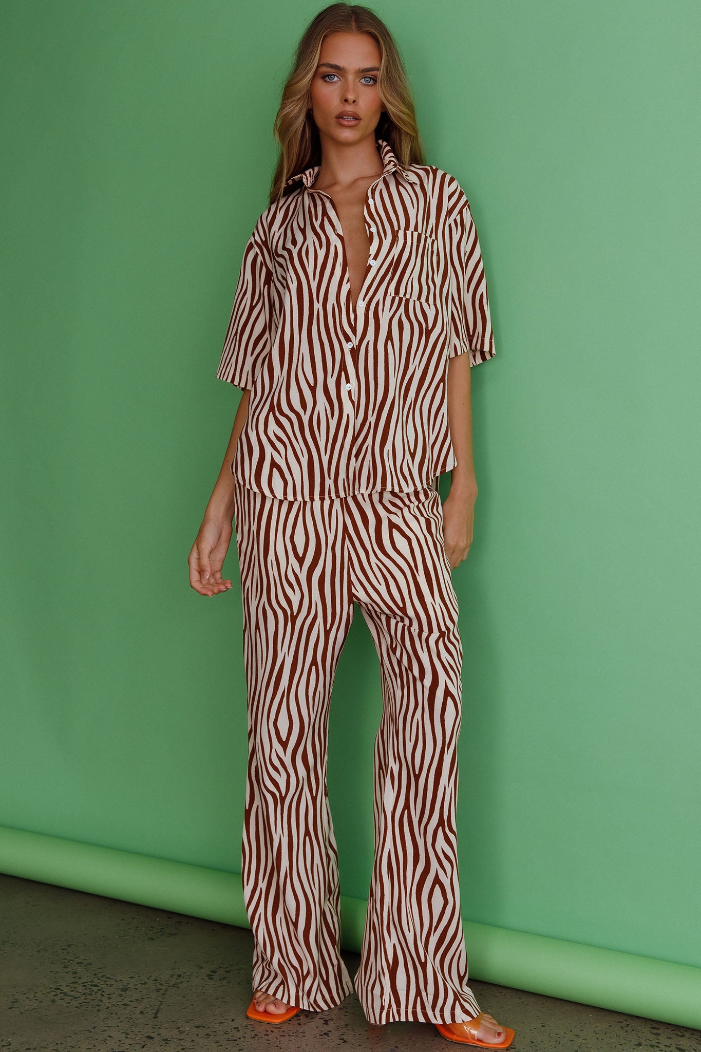 Just A Hunch Button Shirt Zebra Brown-Maymioy