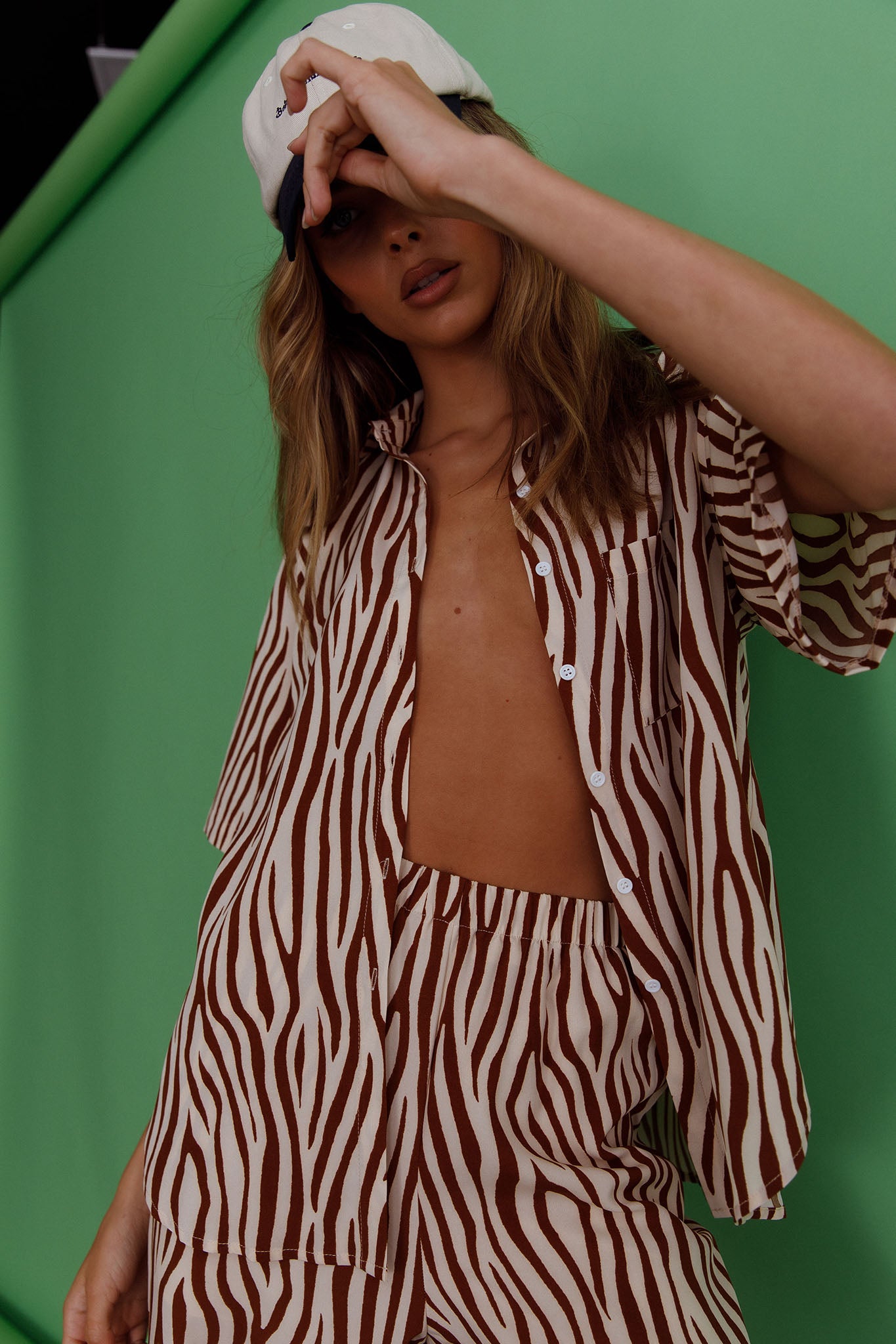Just A Hunch Button Shirt Zebra Brown-Maymioy