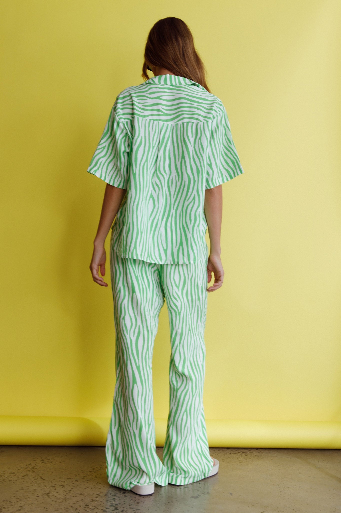 Just A Hunch Button Shirt Zebra Green-Maymioy