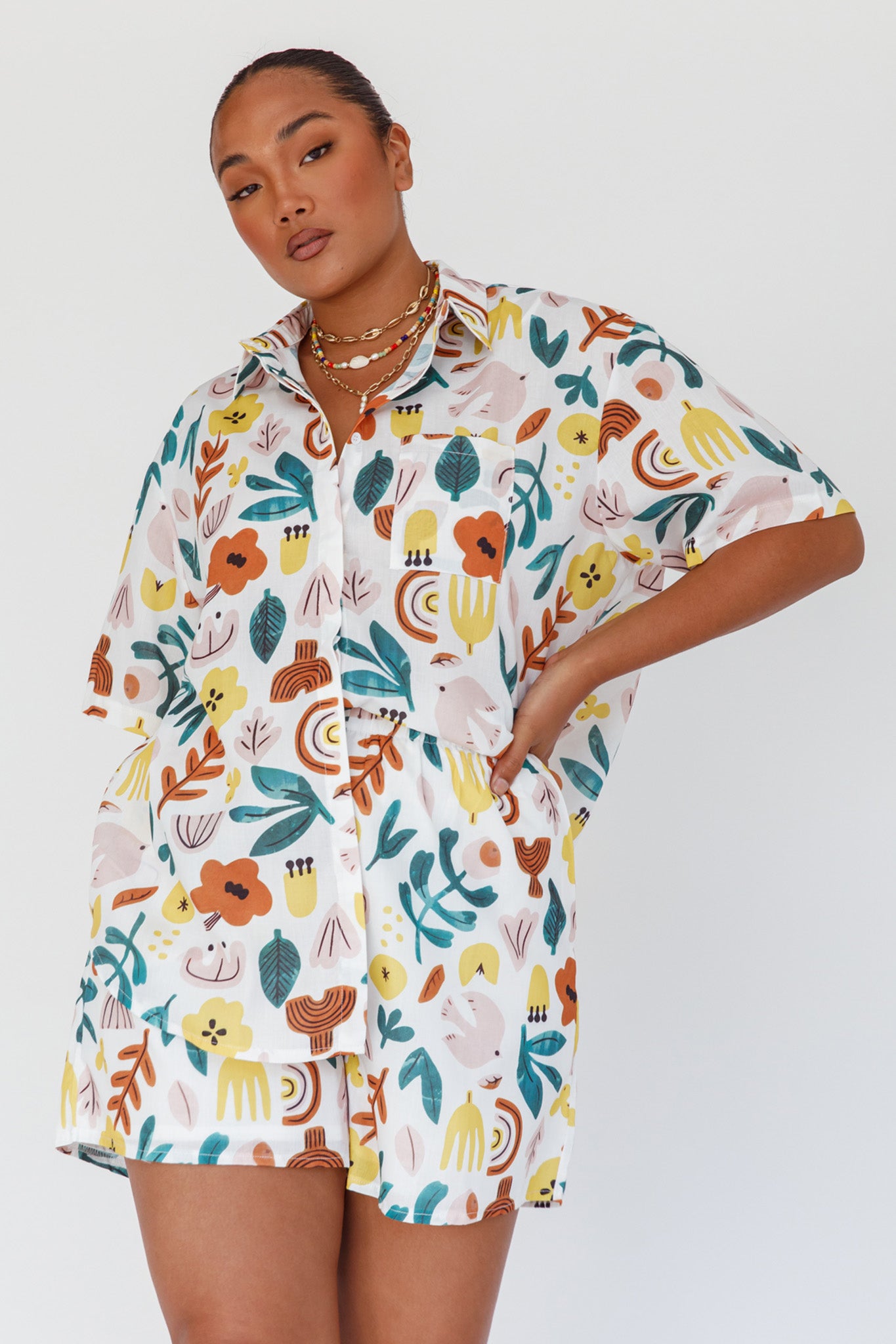Just A Hunch Shorts Printed White-Maymioy