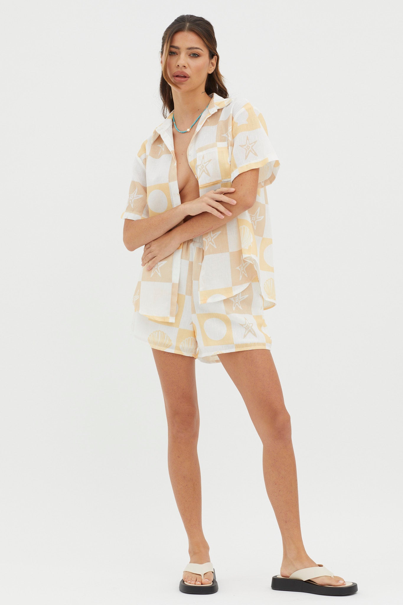 Just A Hunch Button Shirt Shell Print Yellow Multi-Maymioy
