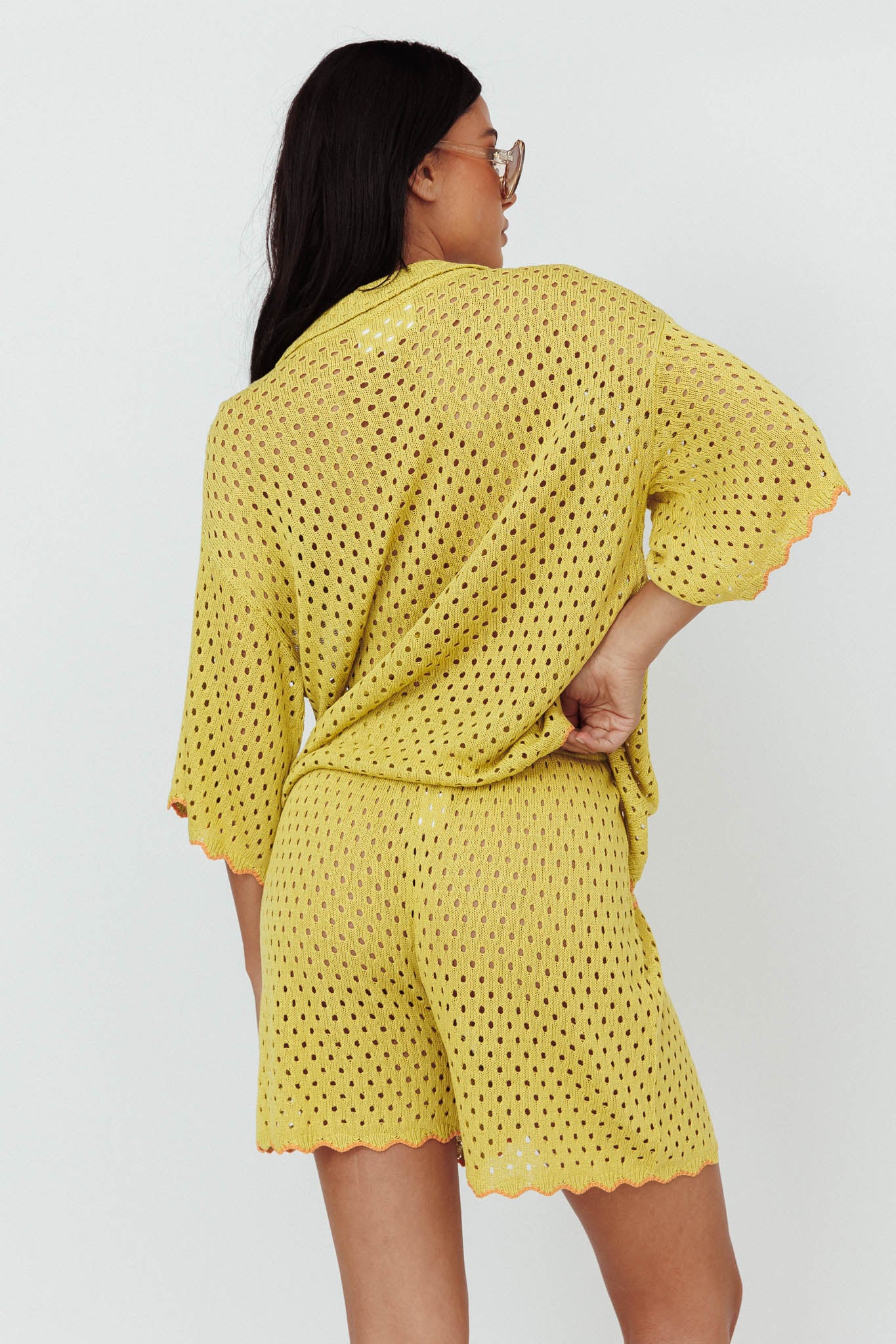 Just A Hunch Crochet Shorts Avocado/Pumpkin-Maymioy