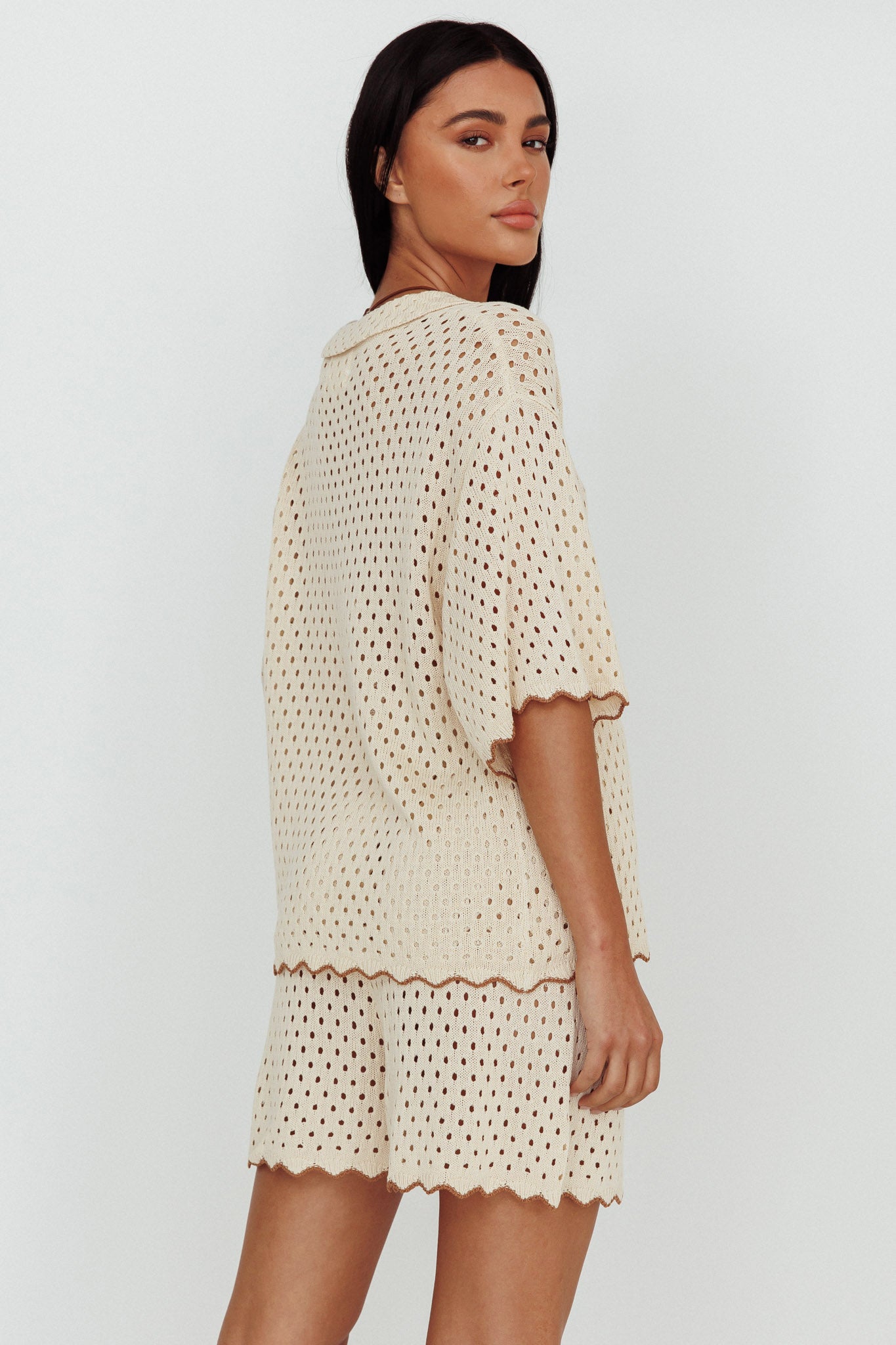 Just A Hunch Button Crochet Shirt Nutmeg/Shell-Maymioy