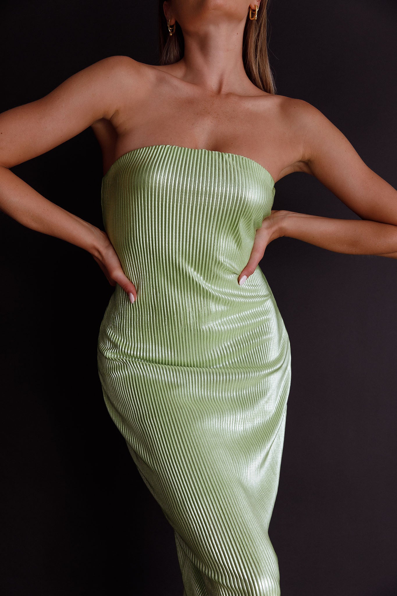 Shondra Accordion Pleat Tube Dress Lime-Maymioy