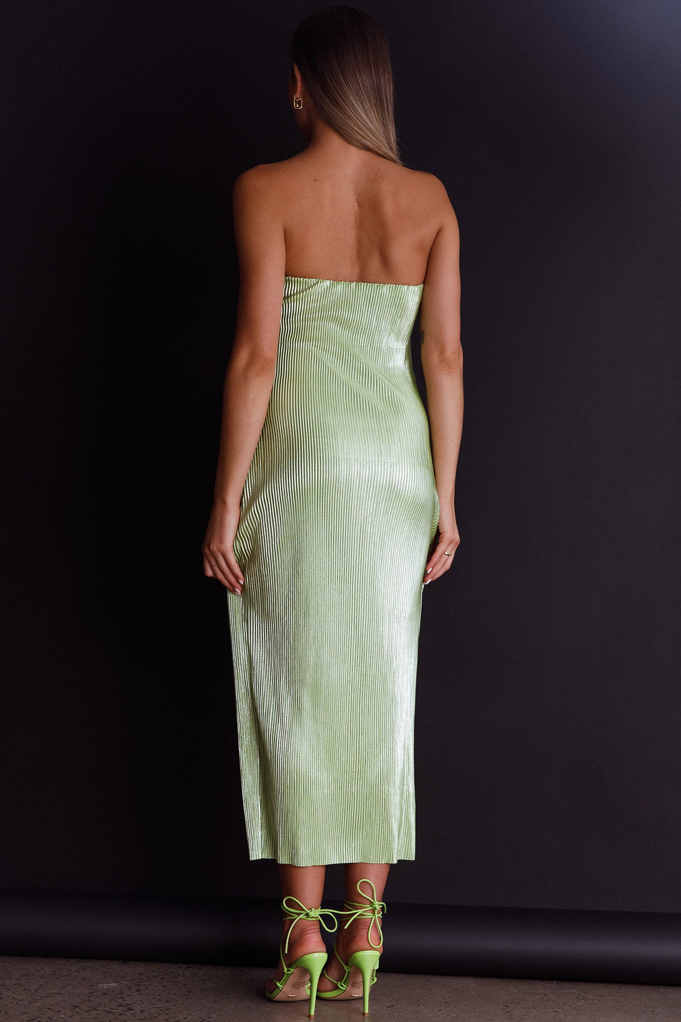 Shondra Accordion Pleat Tube Dress Lime-Maymioy