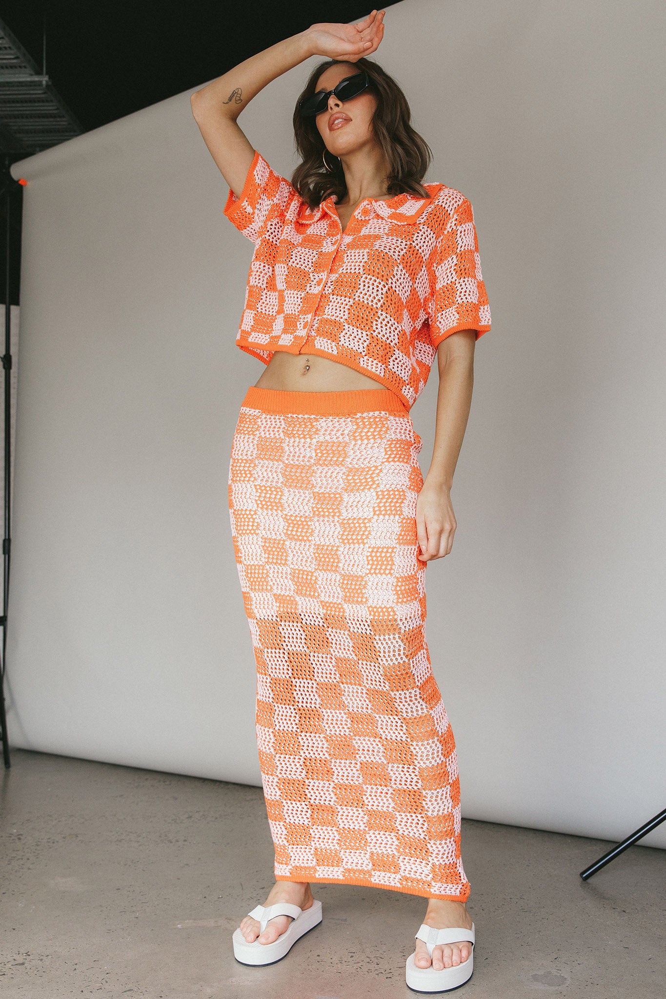 Byron Bay Crochet Buttoned Top Sunset-Maymioy