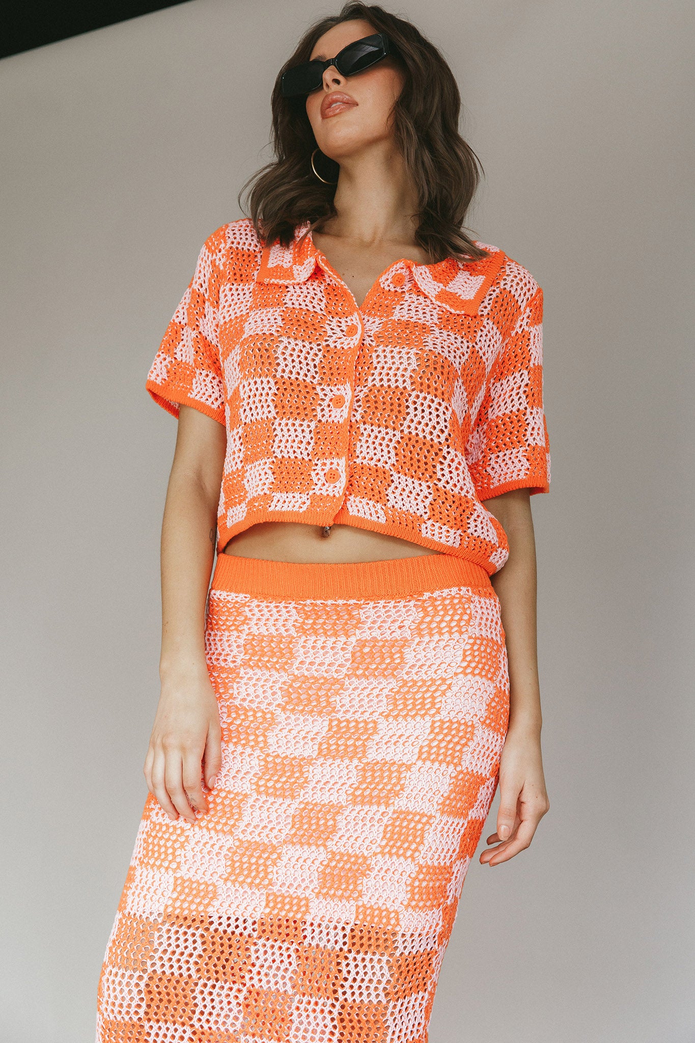 Byron Bay Crochet Buttoned Top Sunset-Maymioy