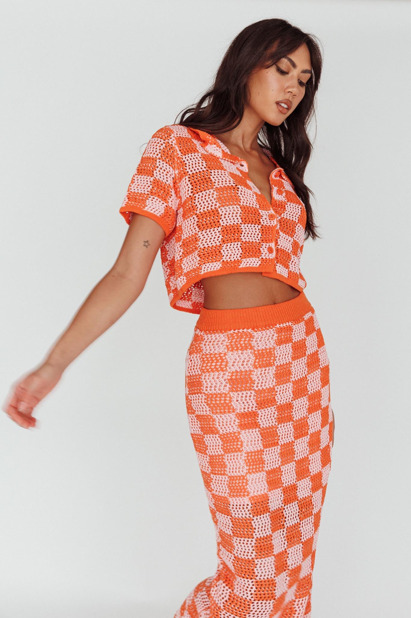 Byron Bay Crochet Buttoned Top Sunset-Maymioy