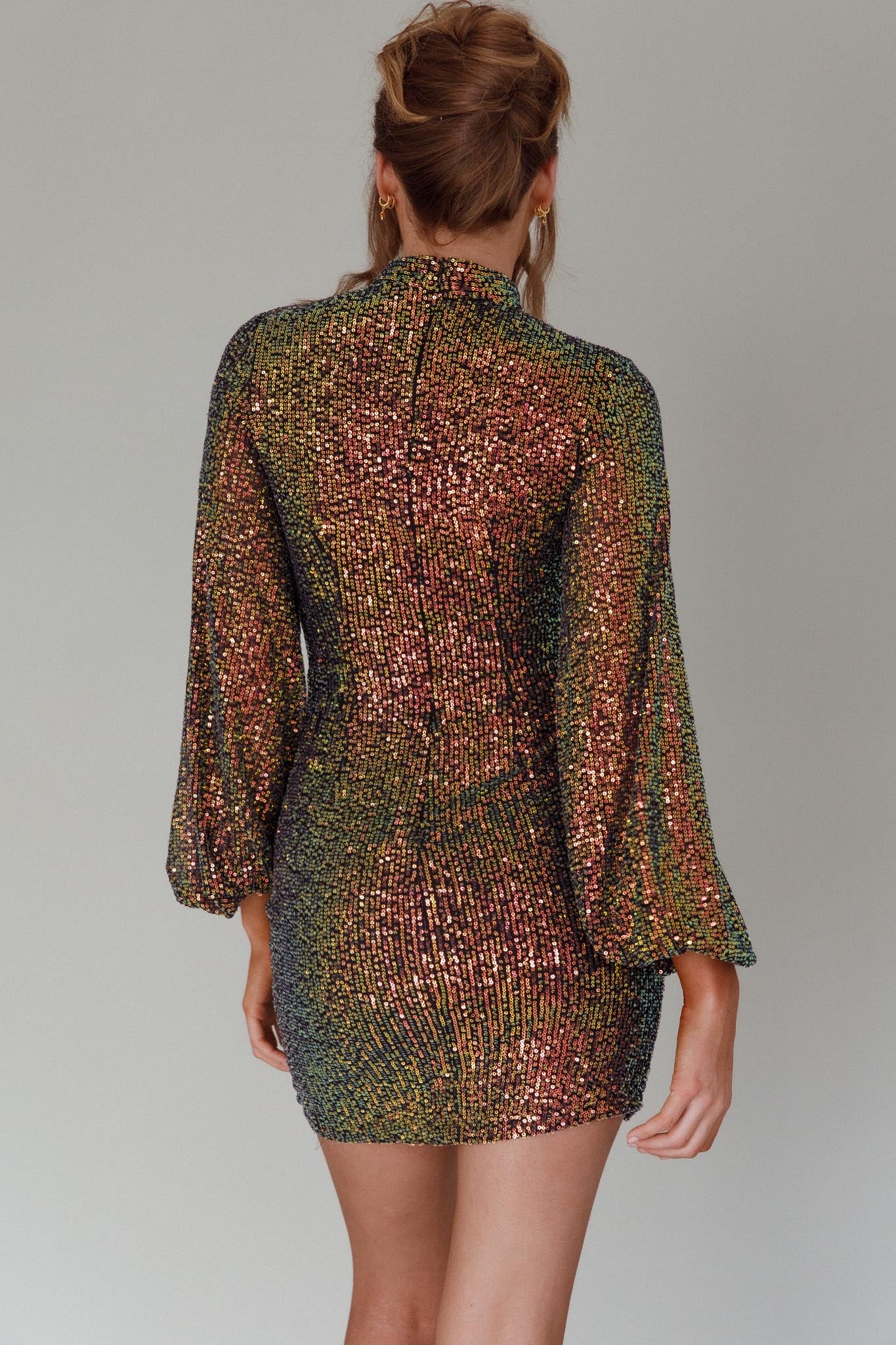 La Discotheque Long Sleeve Sequin Mini Dress Navy-Maymioy