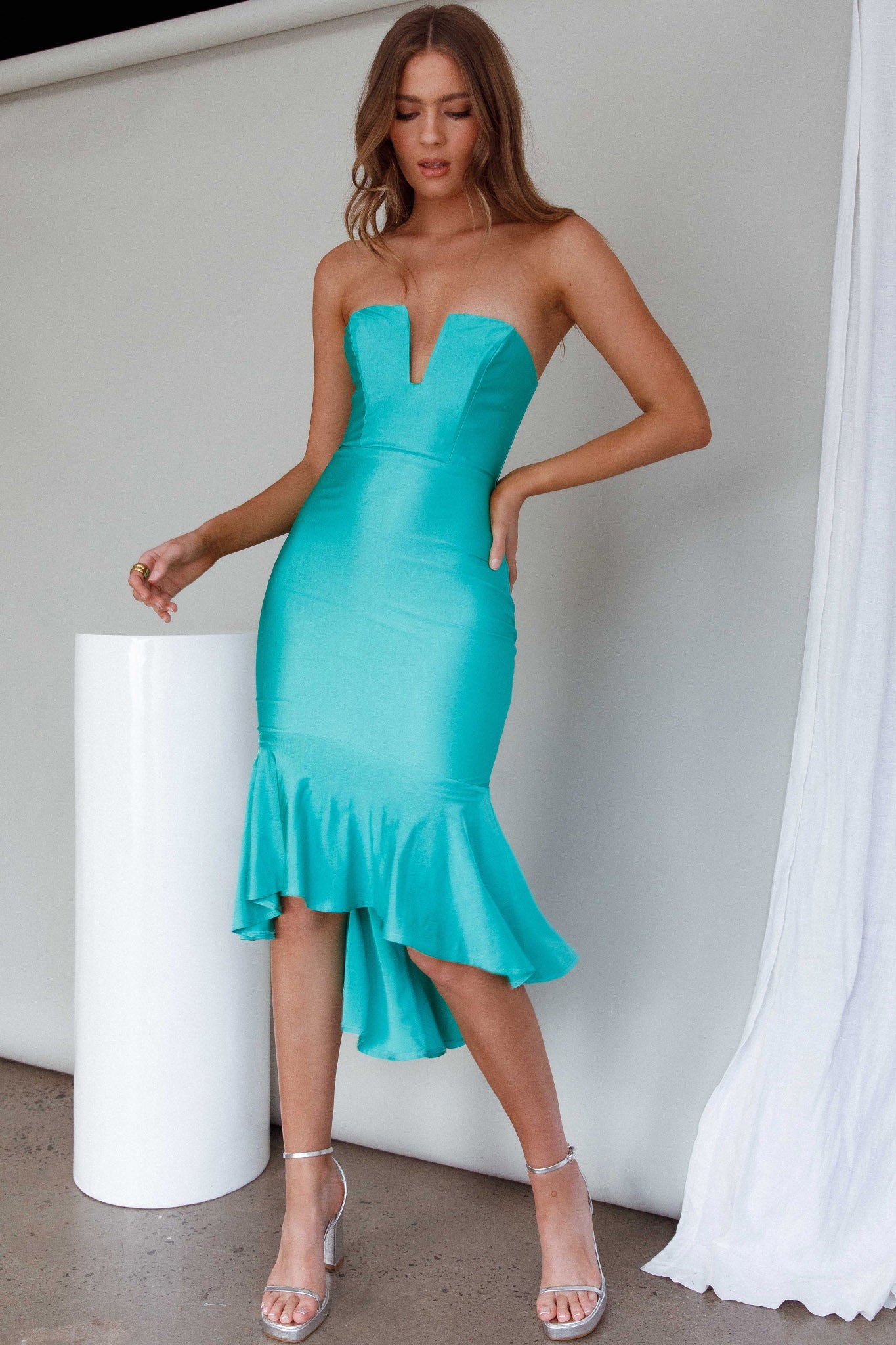Ricci Flounce Hem Midi Dress Melon-Maymioy