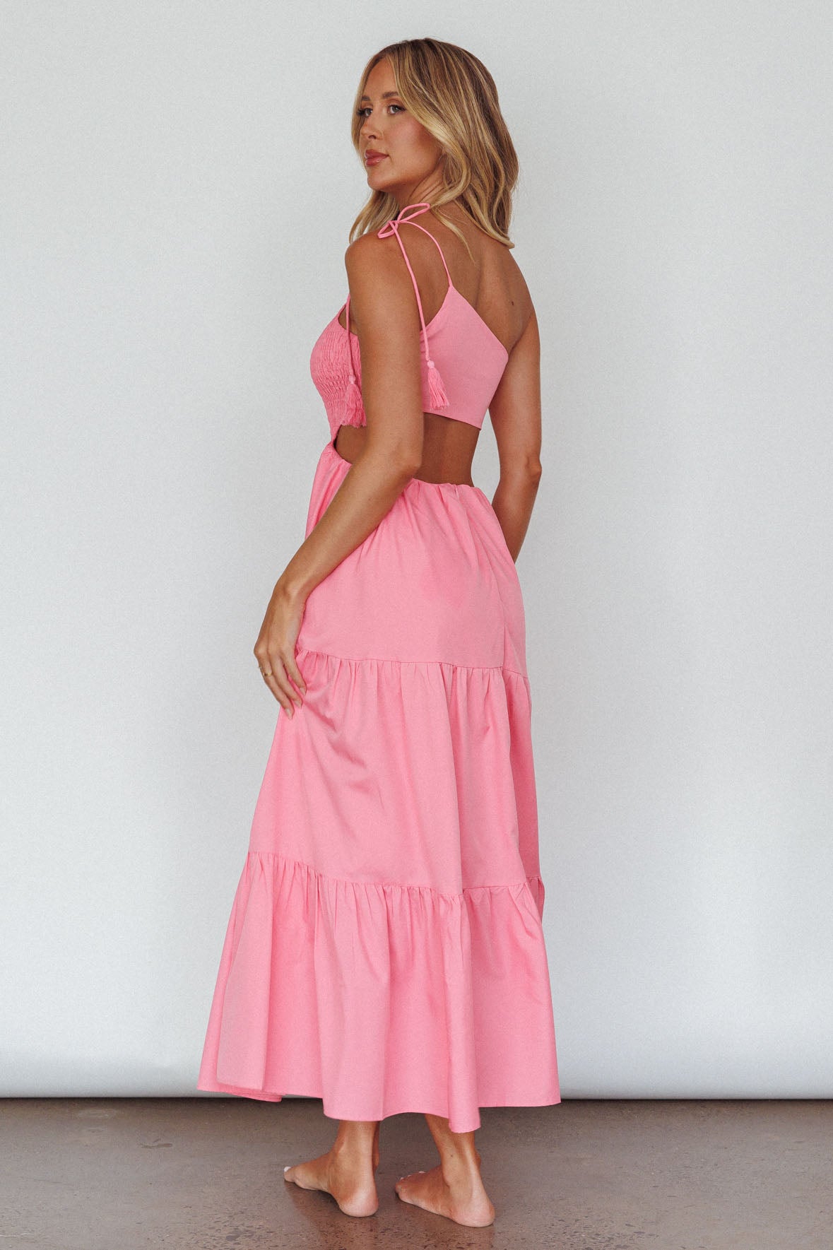 Tamzin Shirred Bodice Midi Dress Soft Pink-Maymioy