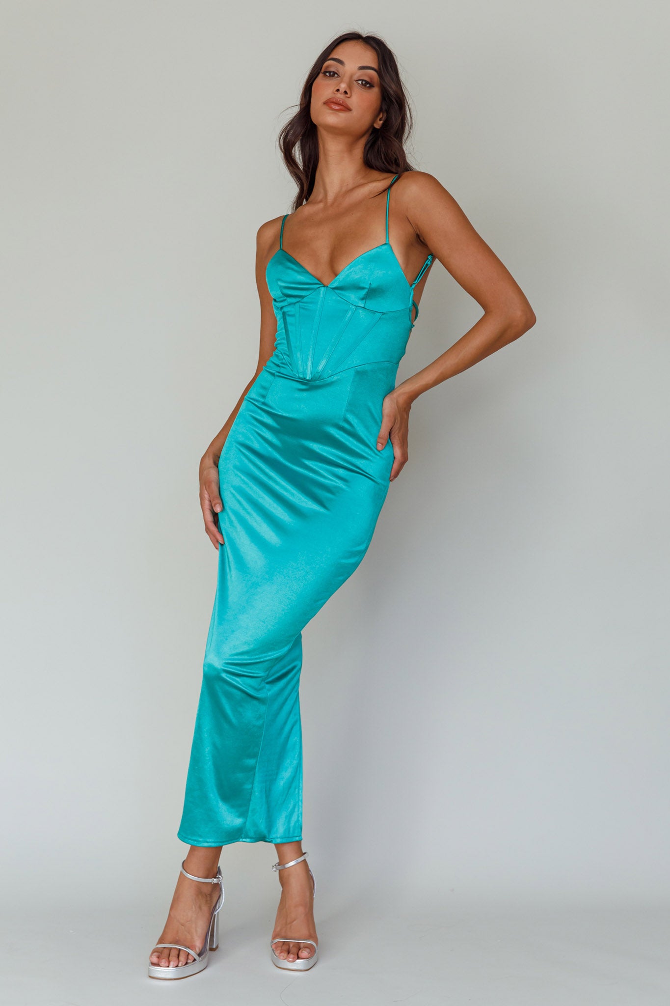 Seraya Lace-Up Back Dress Green-Maymioy